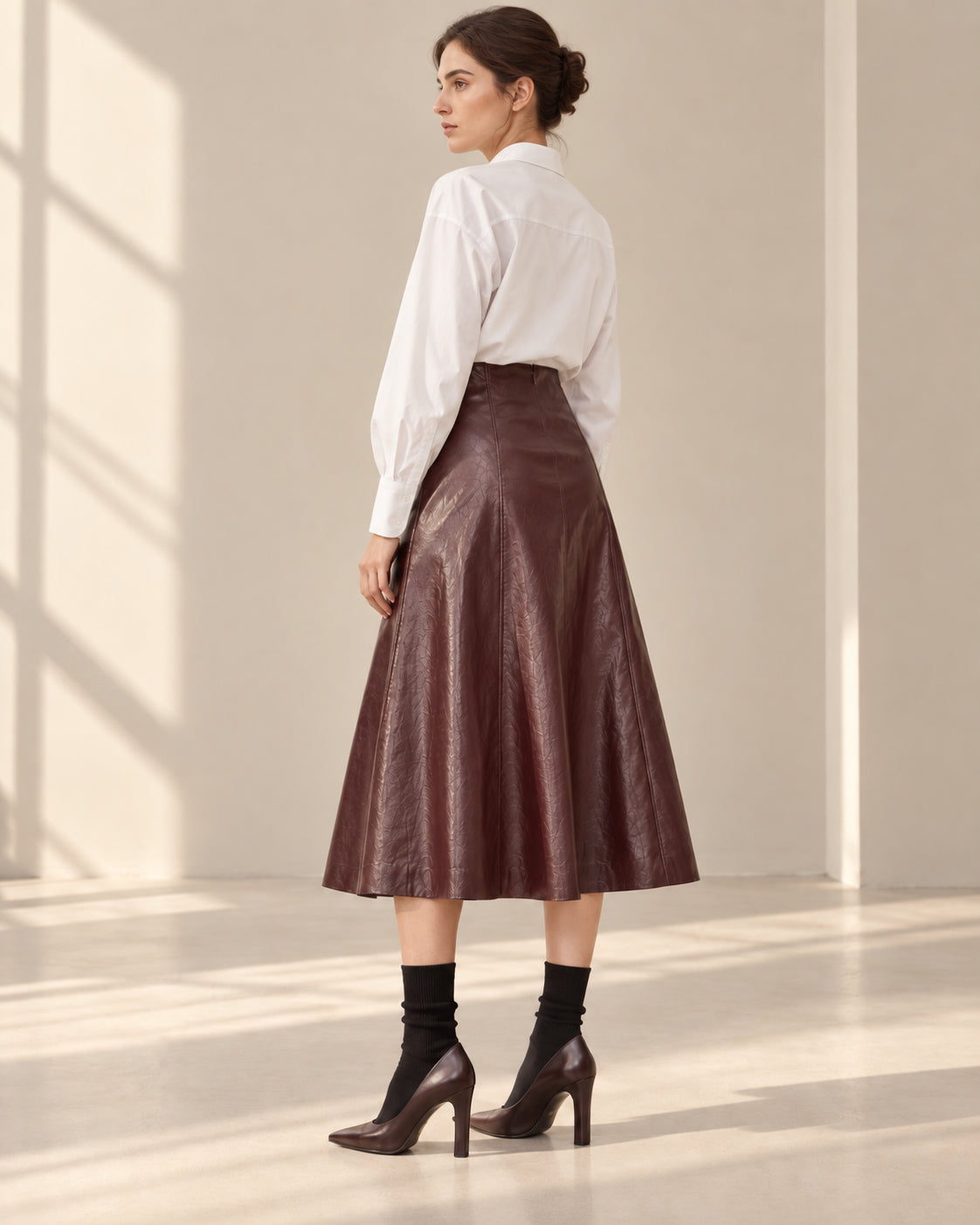 Gonna Midi Svasata in Ecopelle Vintage - SHE_FLORENCE_LAB