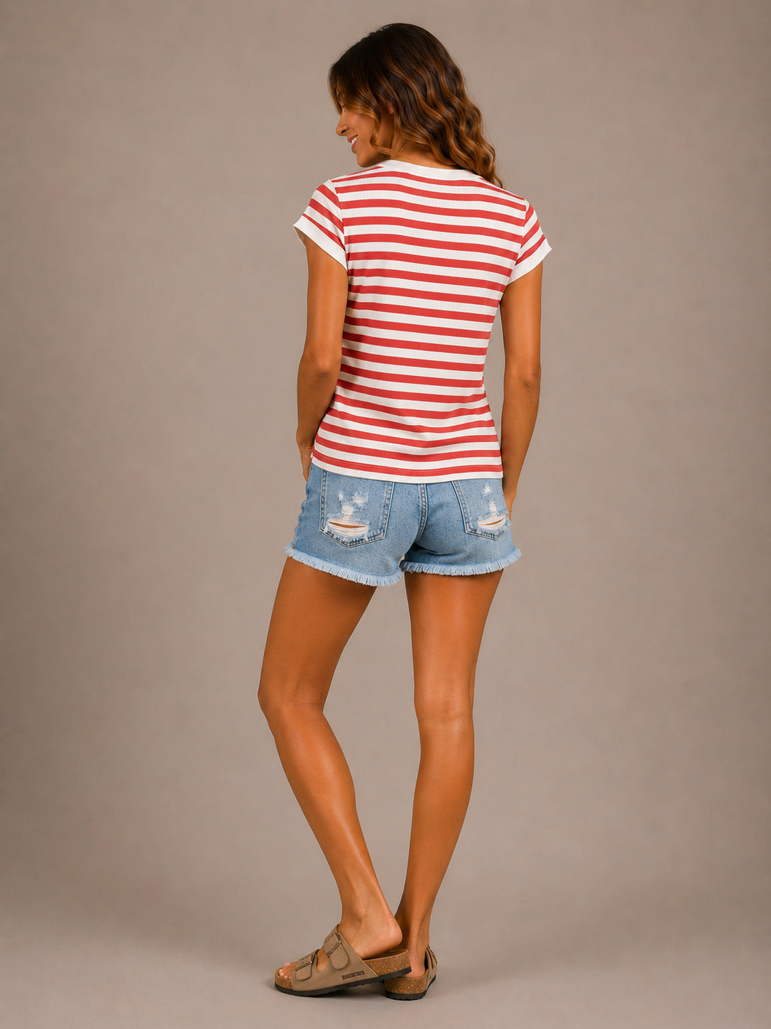 T-shirt rigata in costina - TENSIONE IN