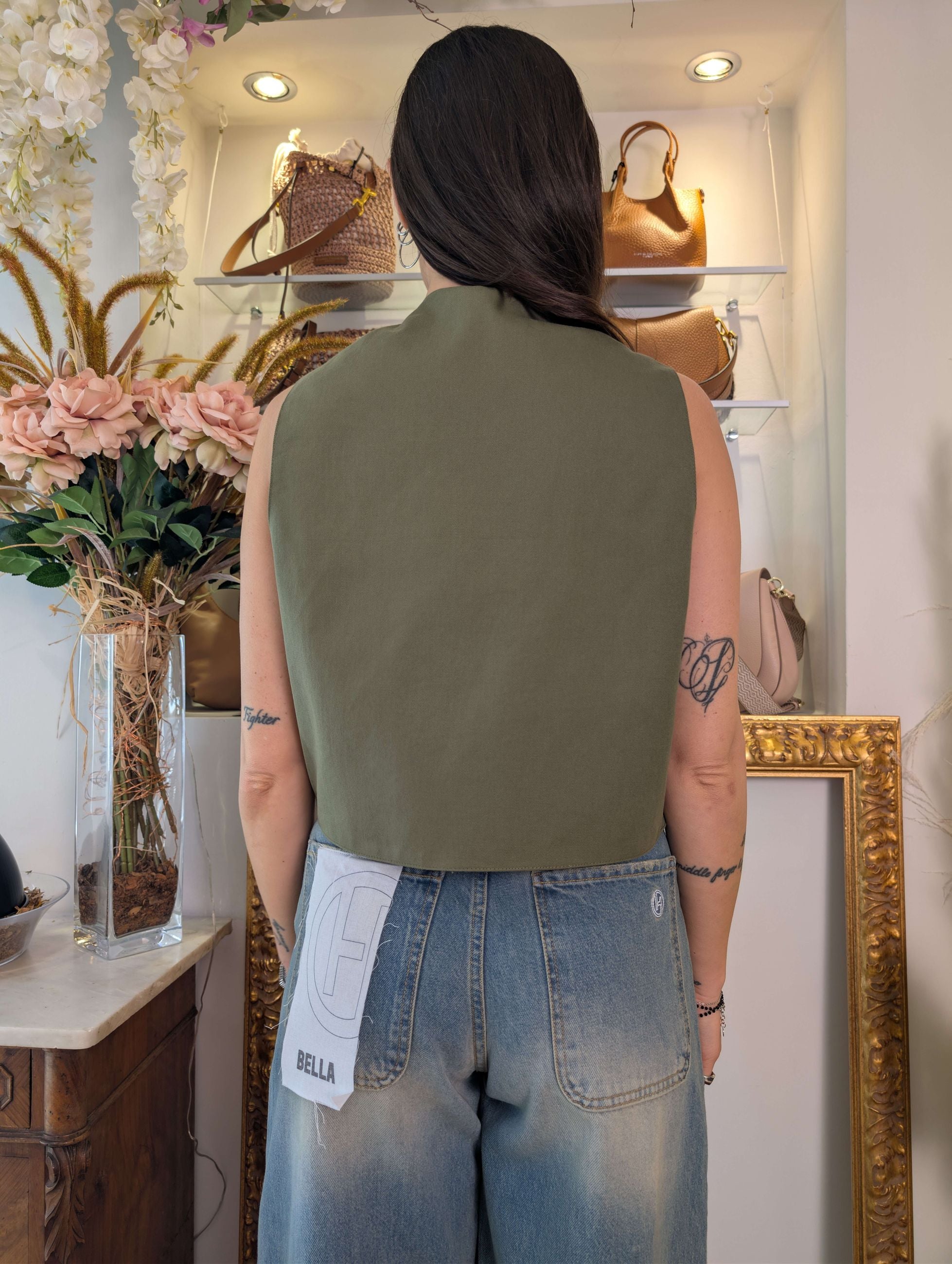 Gilet in cotone con ricami a mano di canottiglie e paillettes - TENSIONE IN