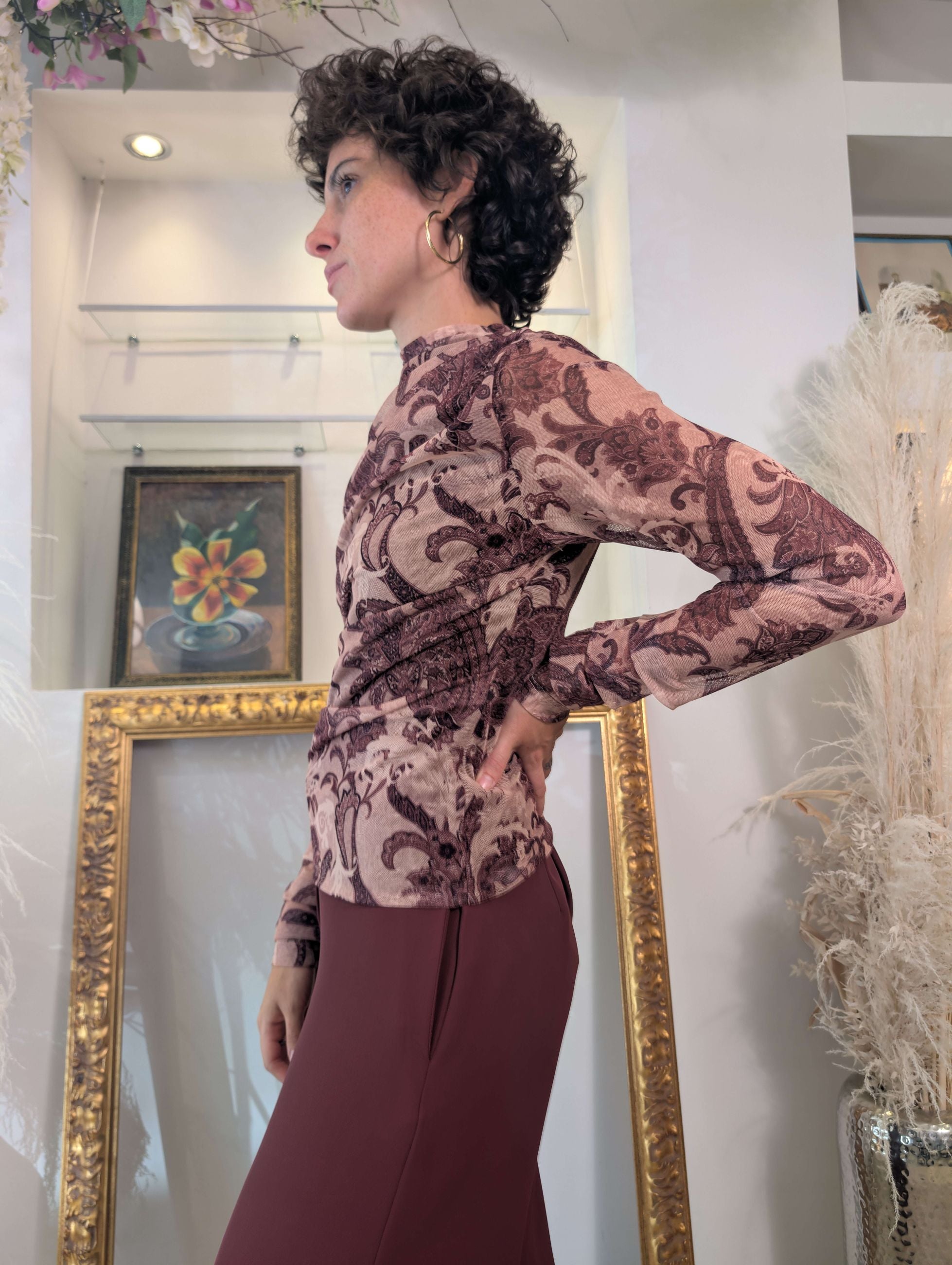 Blusa in tulle con drappeggi laterali e collo cratere - HAVE ONE