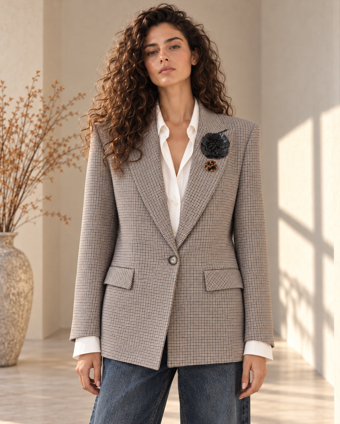 Blazer Vicolo pied-de-poule con spille gioiello - VICOLO