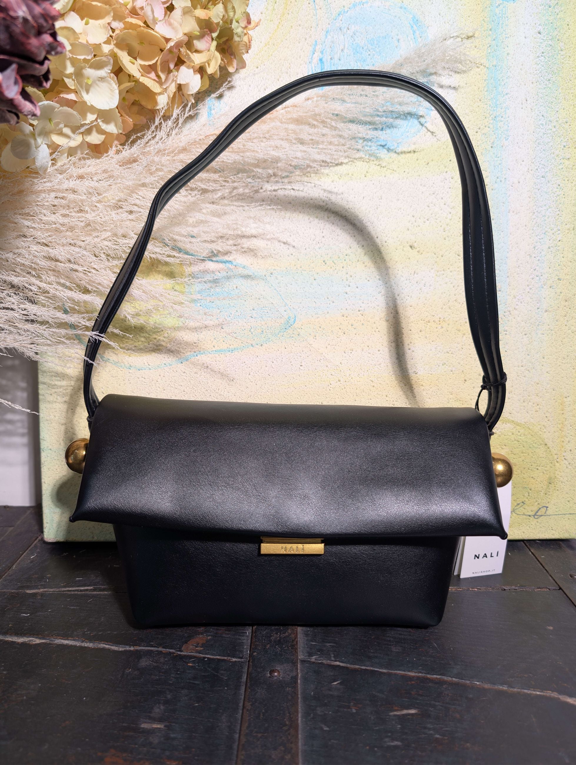 BORSA TOLEDO A SPALLA ELEMENTI SFERA NERO - NALI'