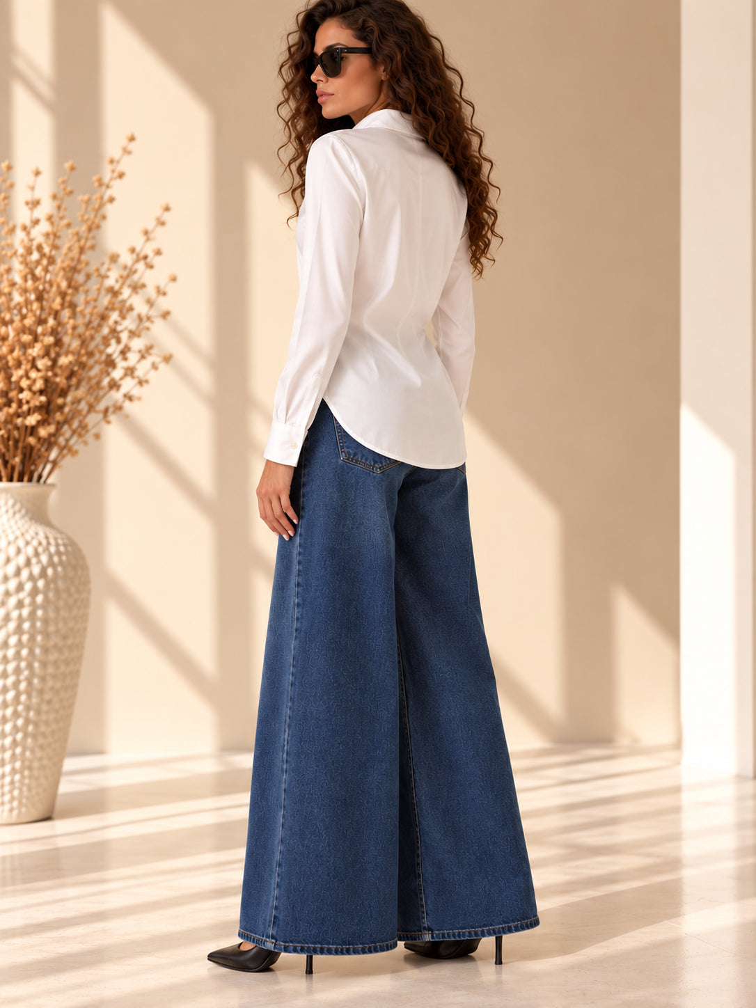Camicia in raso di viscosa stretch con collo a punta - SHE_FLORENCE_LAB