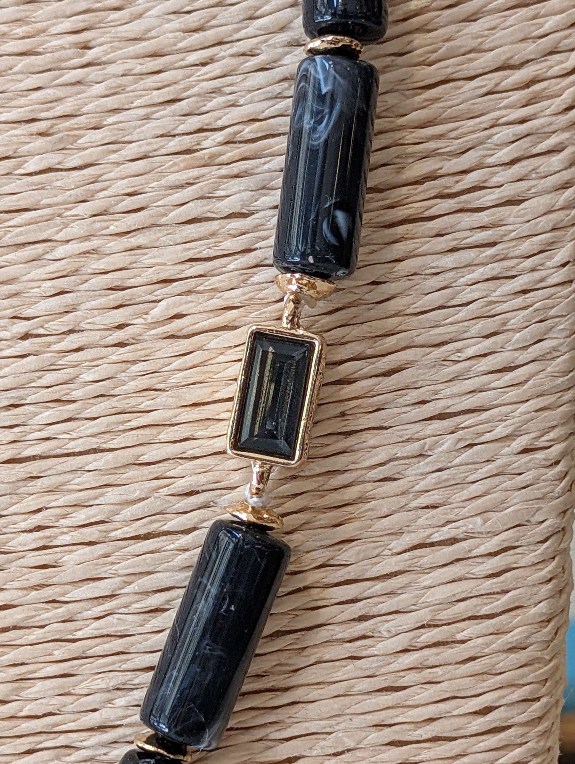 COLLANA JIL LUNGA  PIETRE BAGUETTE NERO - NALI'