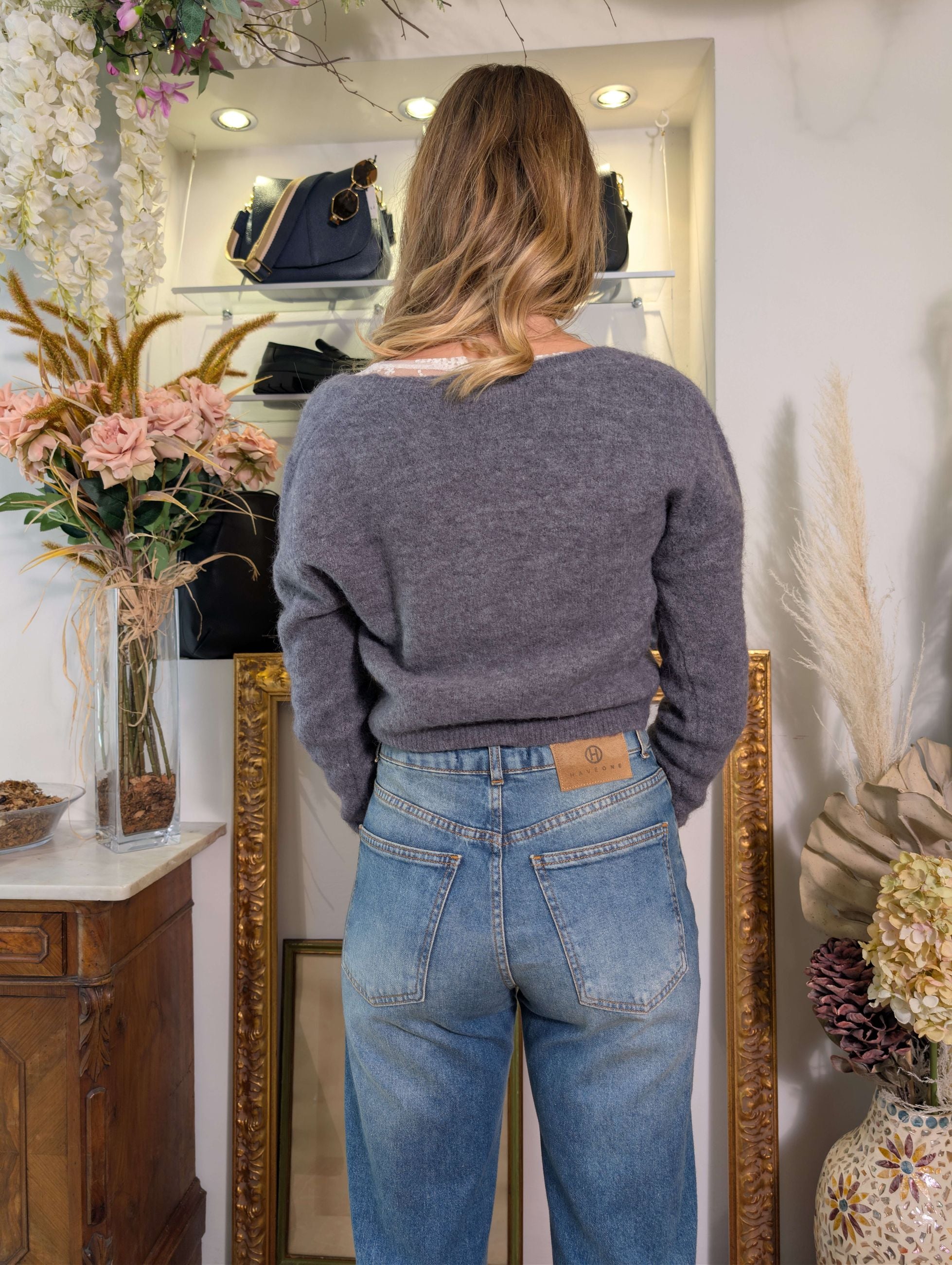 Cardigan cropped in alpaca con bottoni gioiello - SHE_FLORENCE_LAB