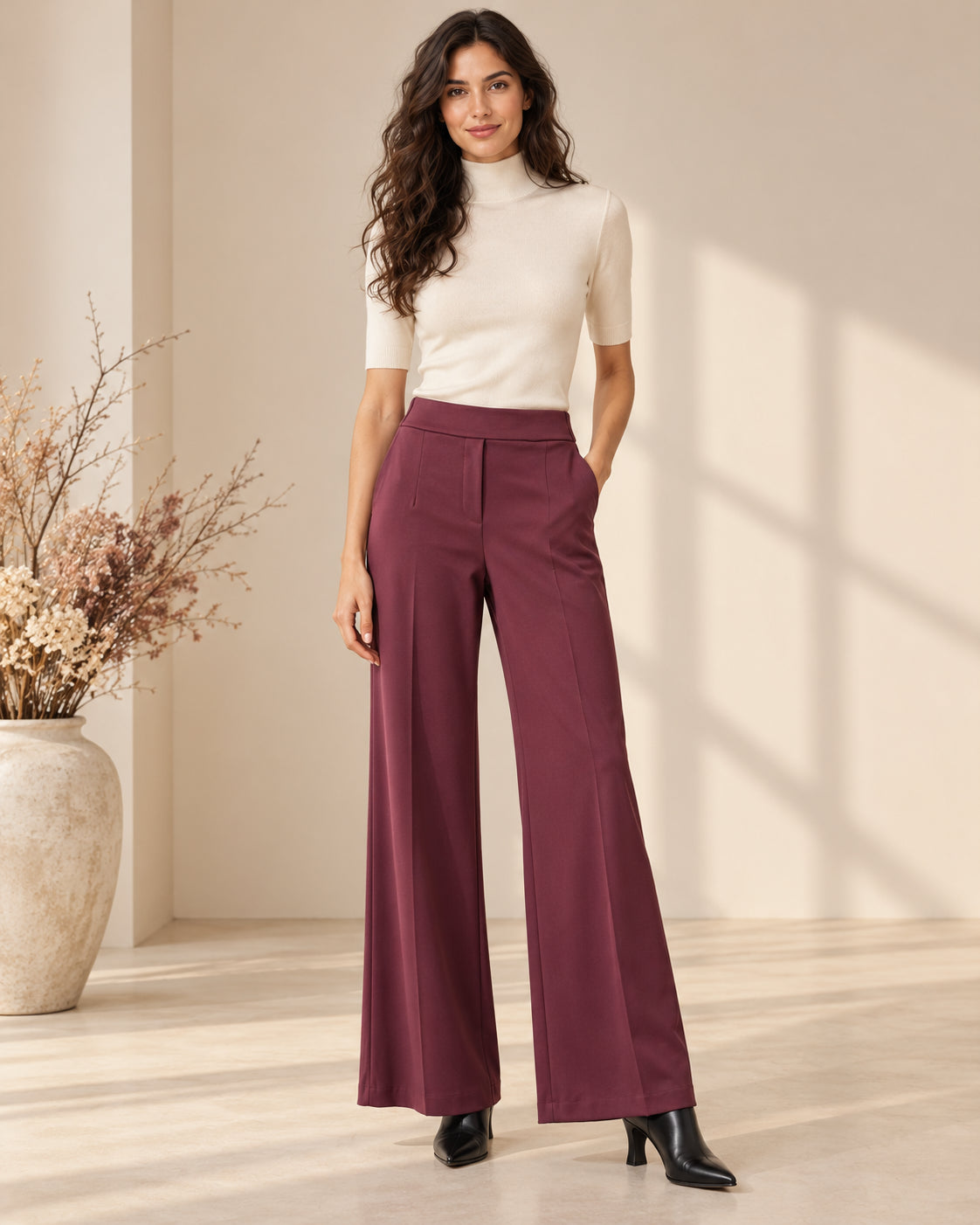 Pantalone Wide Leg con Pinces in Punto Milano - SHE_FLORENCE_LAB