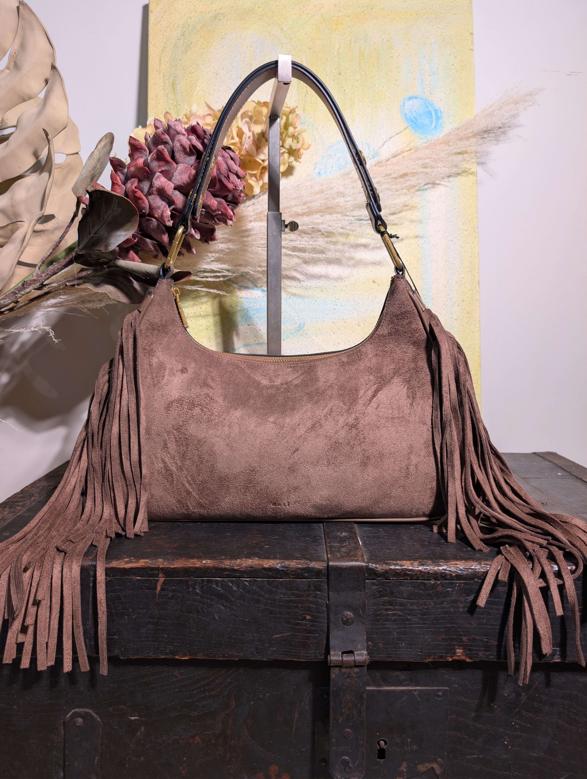 BORSA DALLAS A SPALLA CON FRANGE MARRONE - NALI'