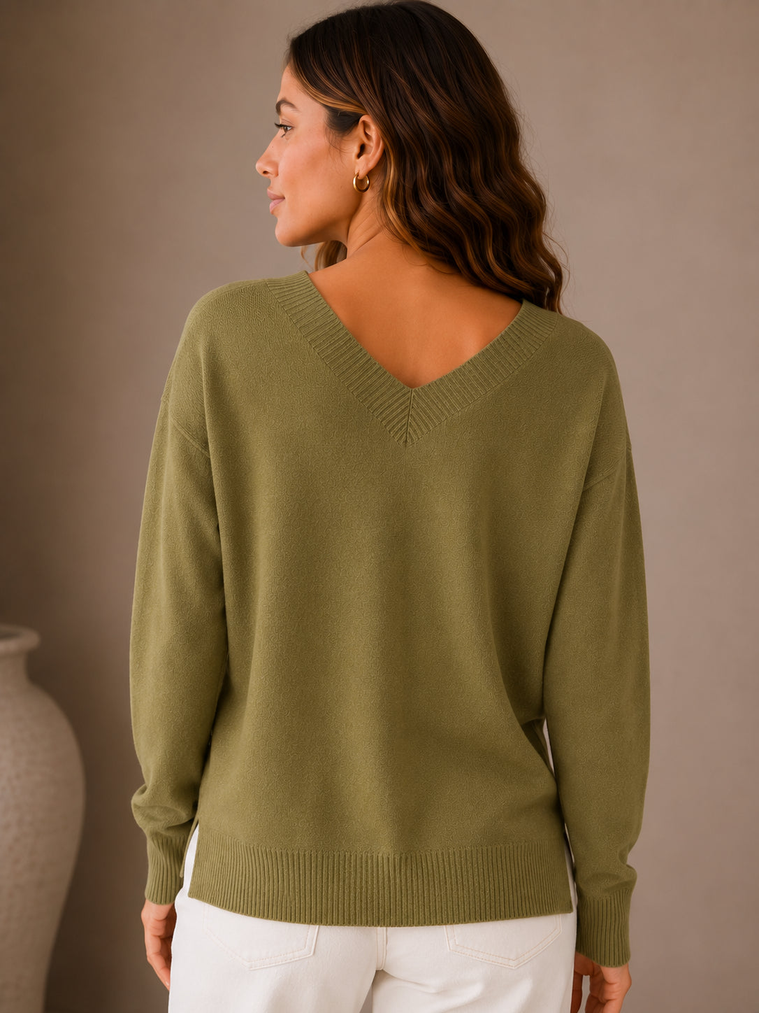 Maglia scollo a V in viscosa-angora - .SOLO TRE