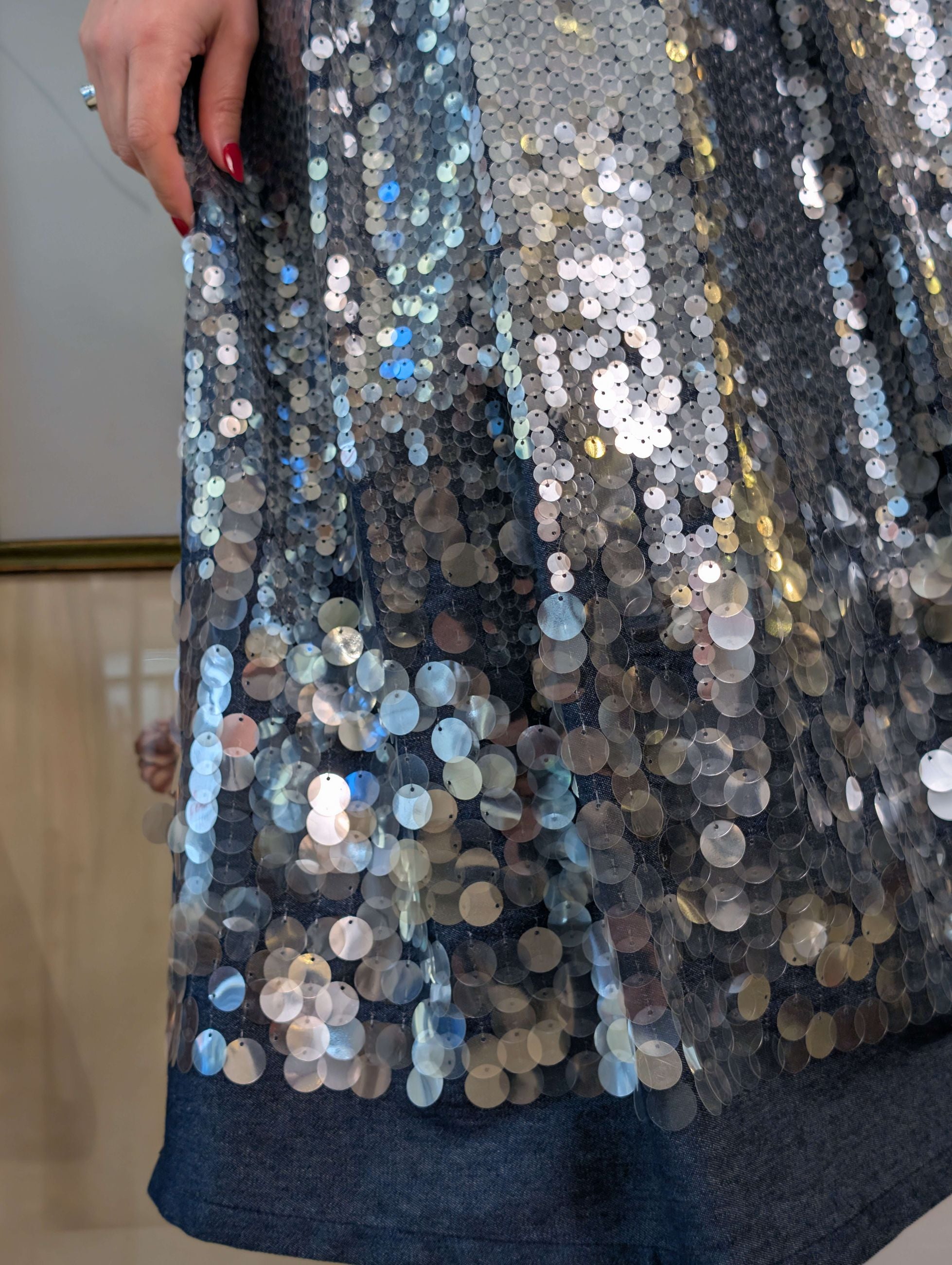 Gonna denim couture con paillettes ricamate - DIXIE