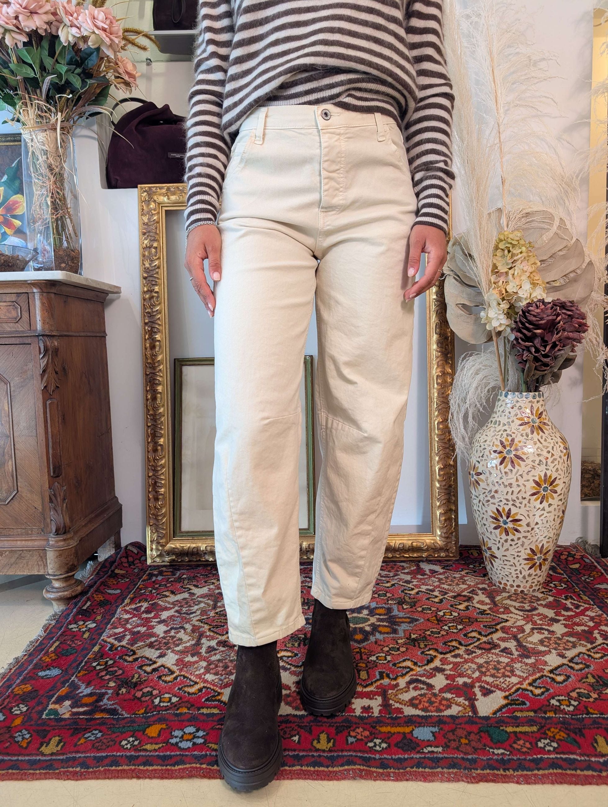 Panta barrel in gabardina elasticizzata - PLEASE