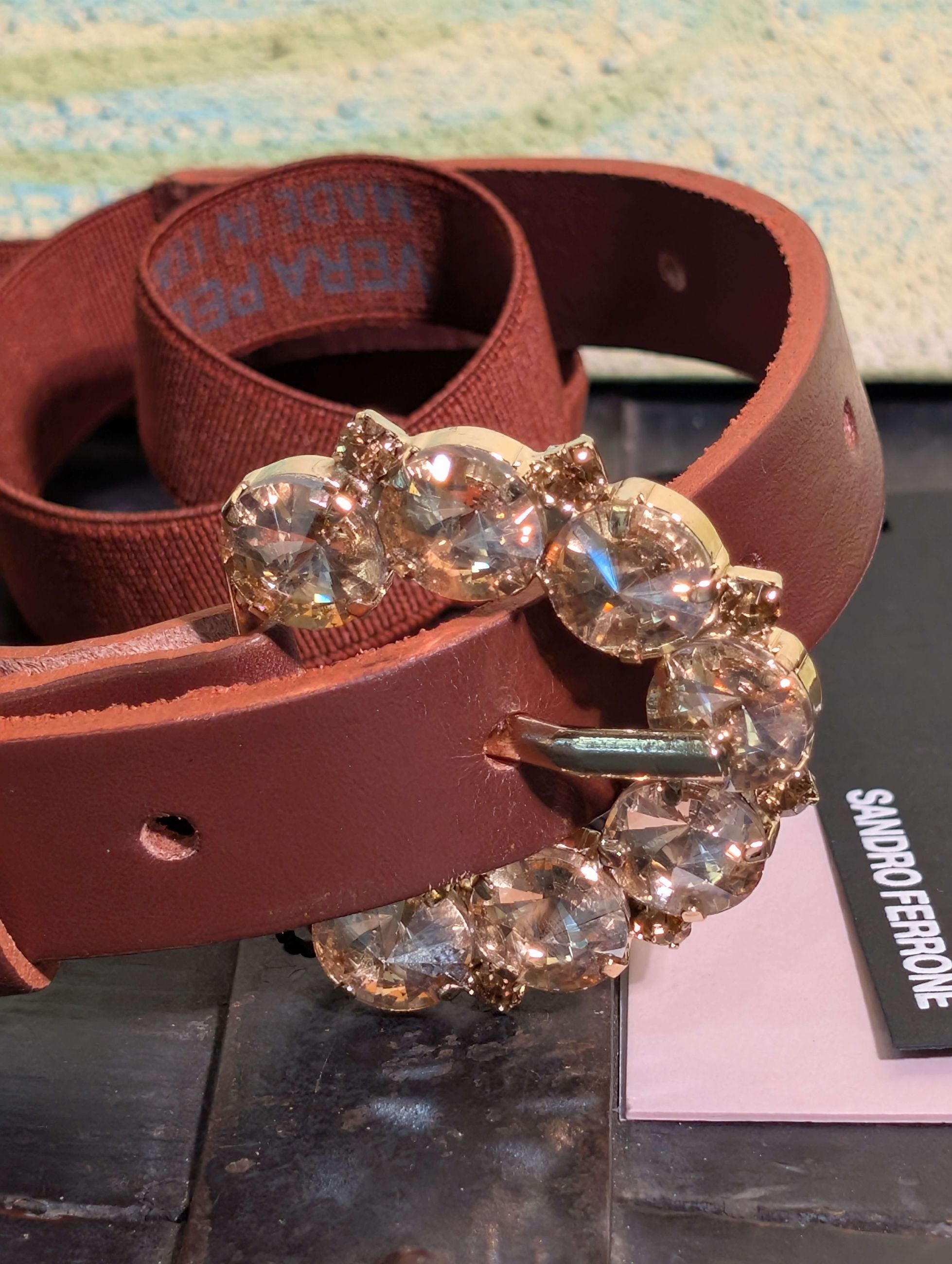 Cintura sottile con fibia di castoni - Sandro Ferrone