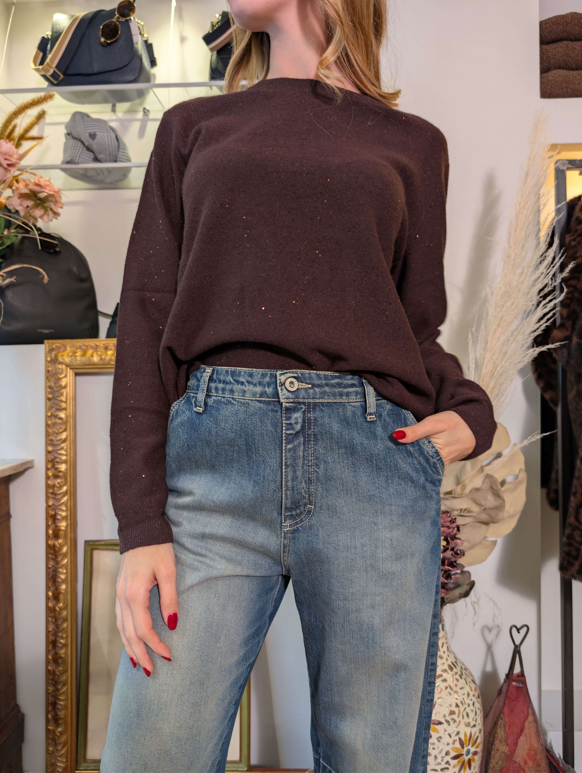 Maglioncino girocollo in cashmere con micropaillettes - SHE_FLORENCE_LAB