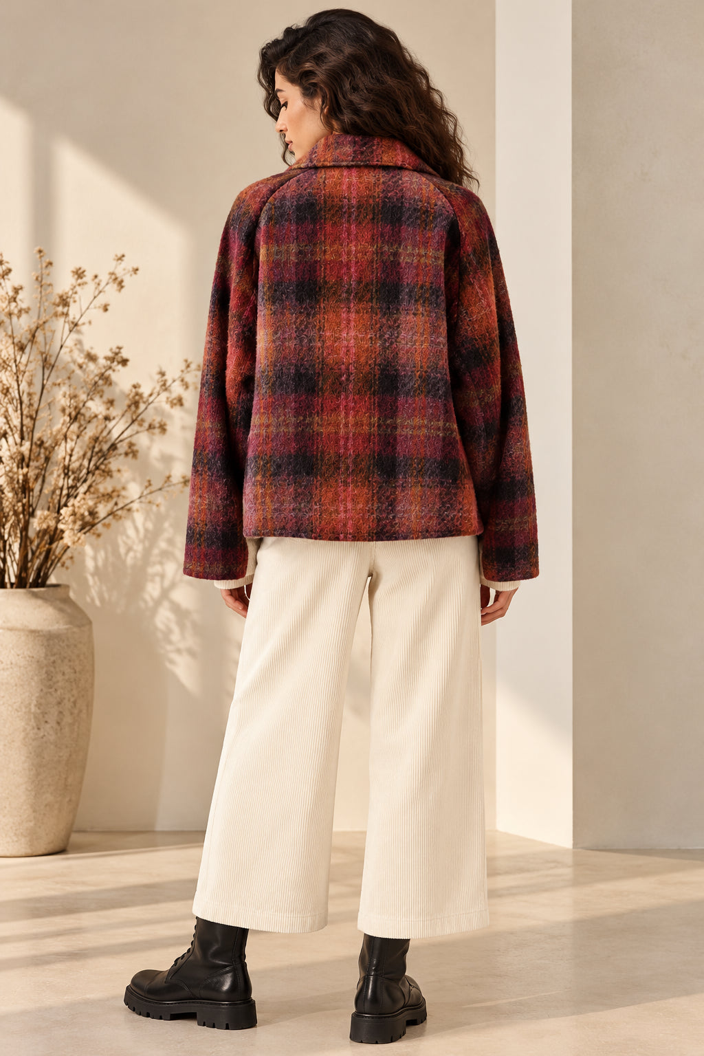 Cropped Coat Check Multicolor in misto lana - SHE_FLORENCE_LAB