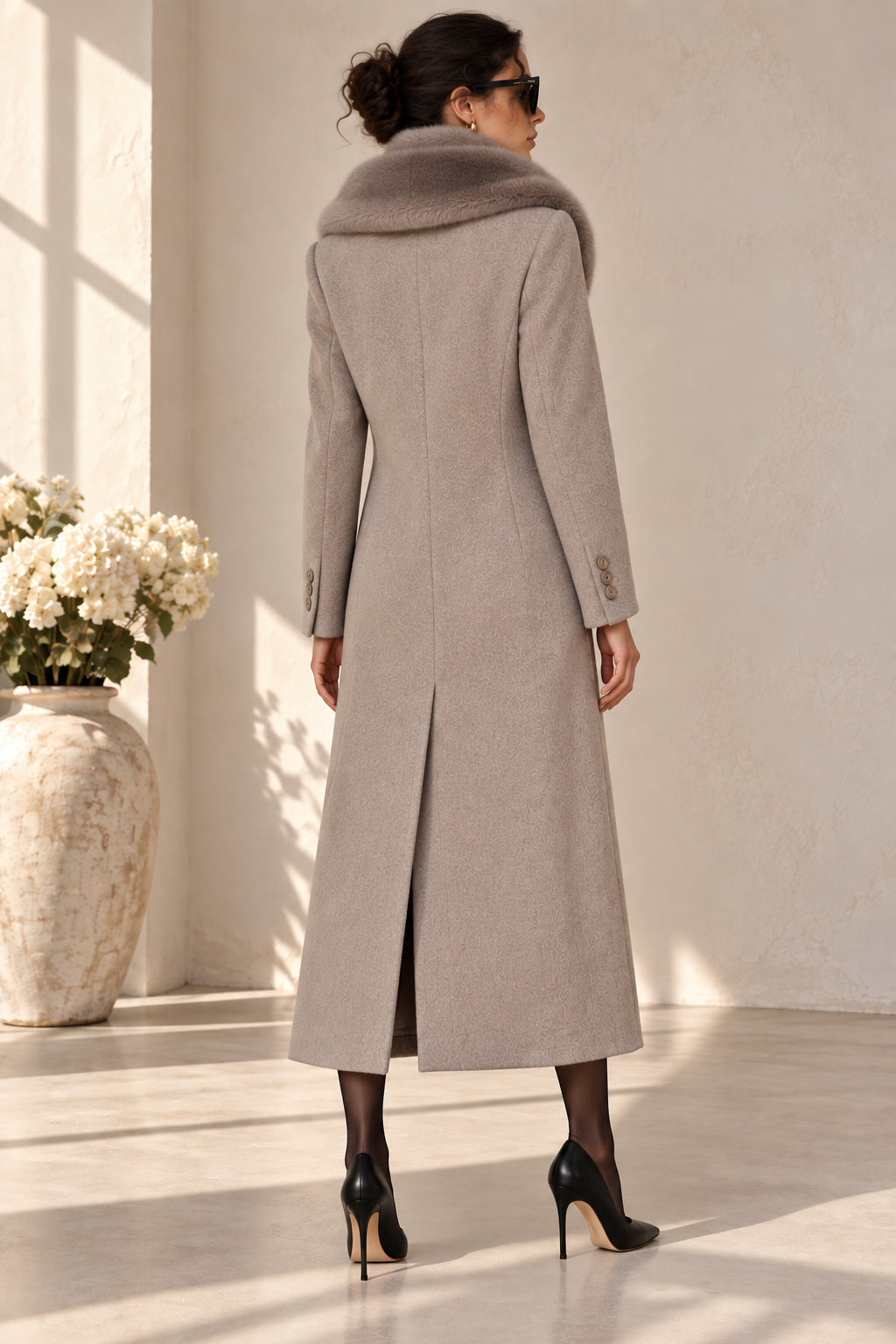 Cappotto Sartoriale Doppiopetto con Collo Faux Fur Staccabile - HAVE ONE