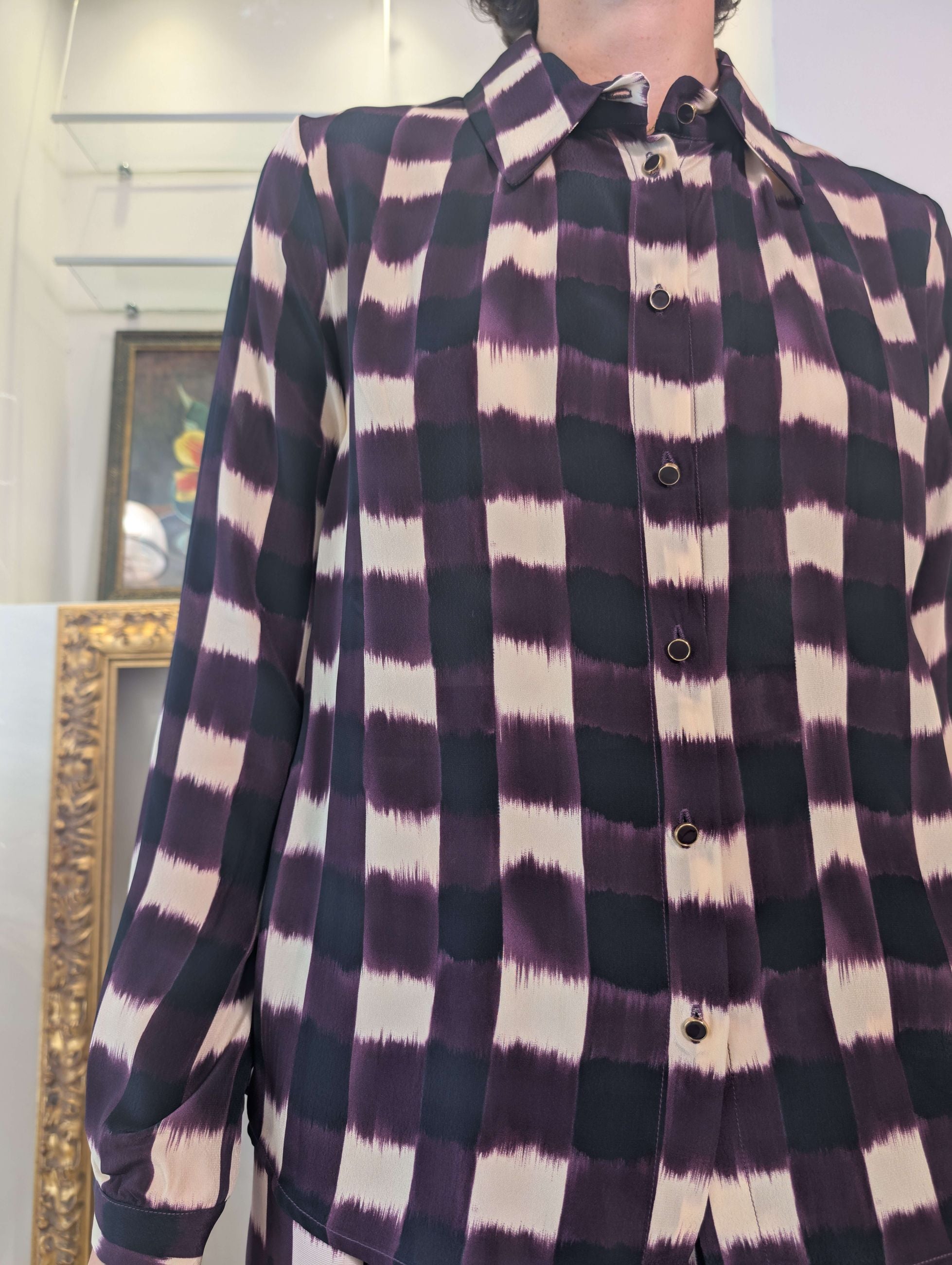 Camicia in crespo di viscosa con disegno check sfumato - DIXIE