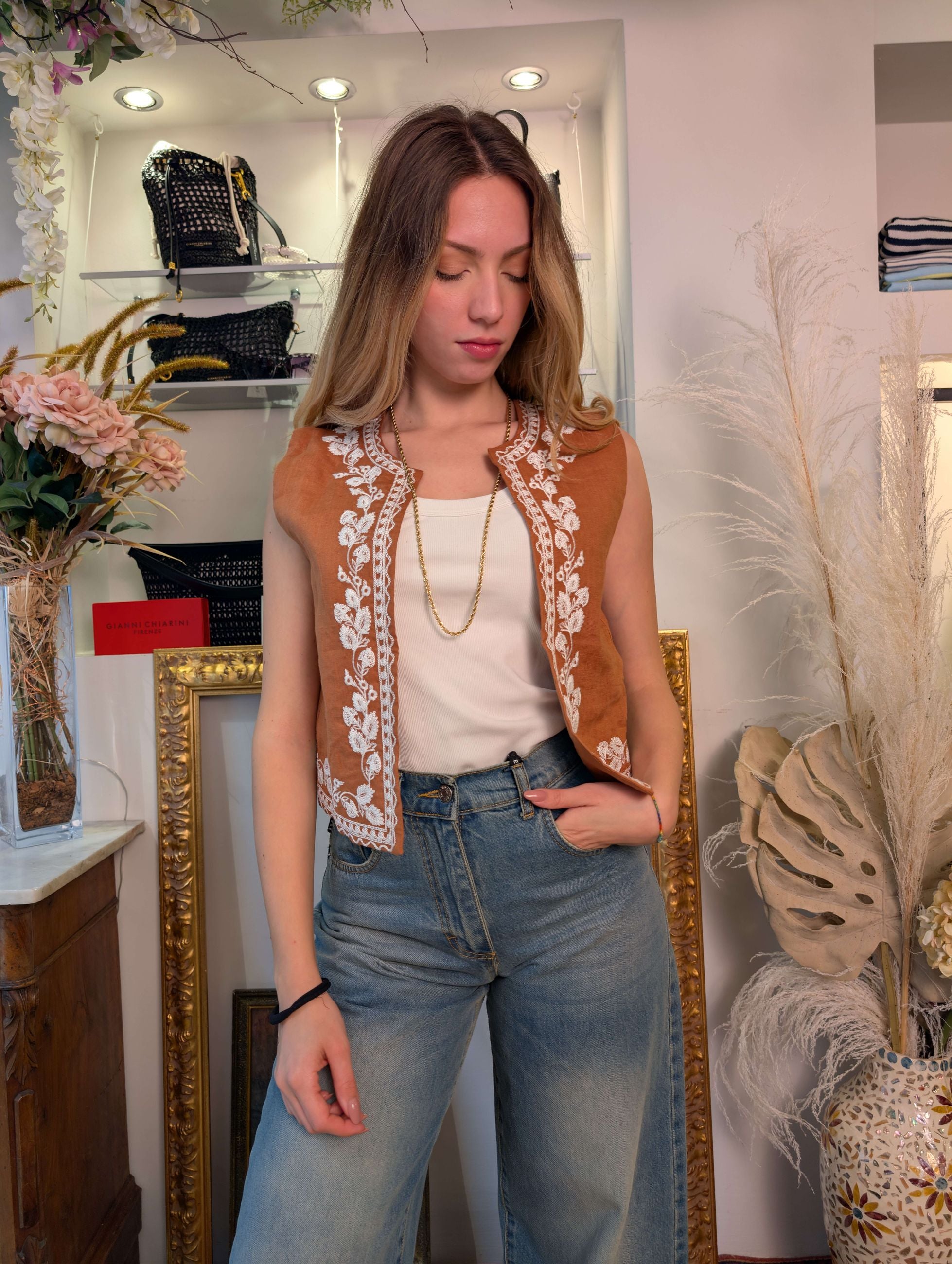 Gilet in lino con ricami - GL for Her