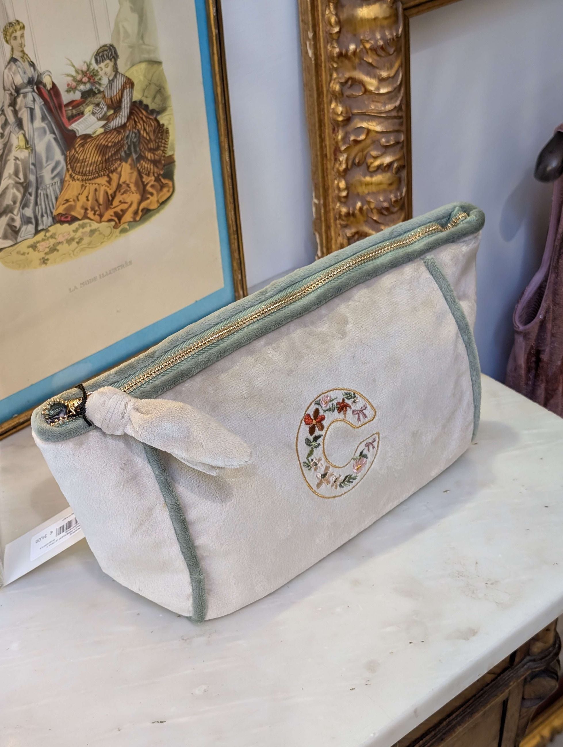 POUCH EMBROIDERY LETTERA C GRIGIO/VERDE - NALI'