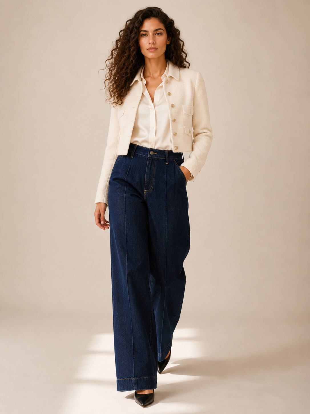 Panta palazzo in denim cotone_tencel - PLEASE