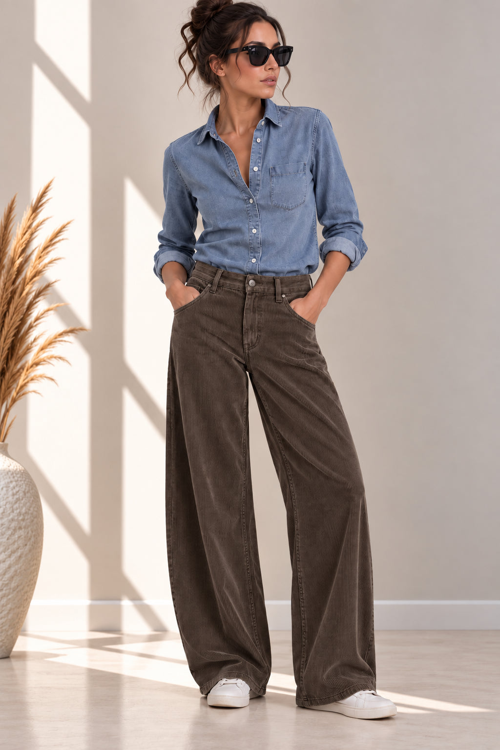 Pantalone wide leg in velluto a coste - PLEASE