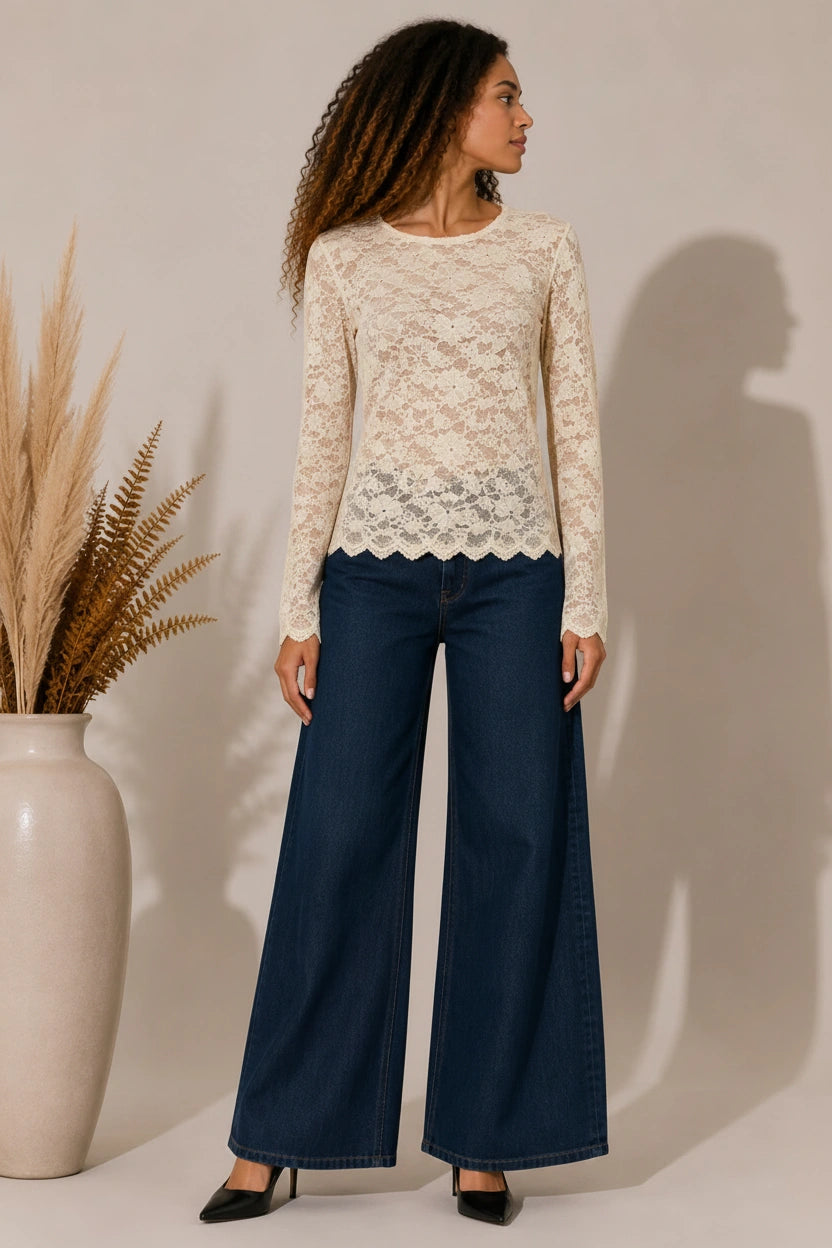 Maglia in pizzo floreale con bordi smerlati - SHE_FLORENCE_LAB
