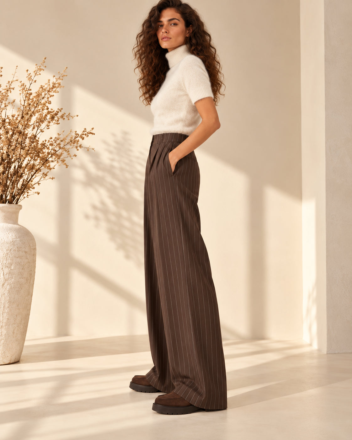 Pantalone Gessato Wide Leg con Pinces - SHE_FLORENCE_LAB