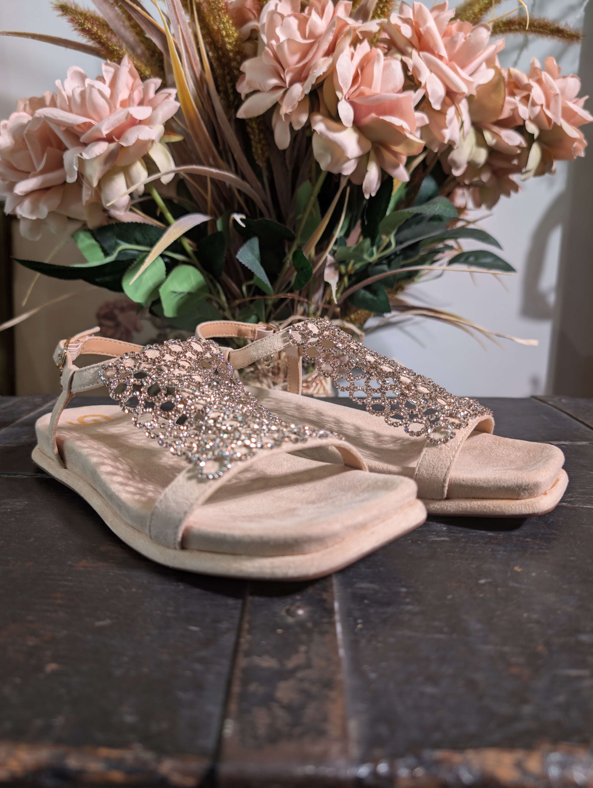 Sandalo in suede naturale con rete strass - GOLD & GOLD