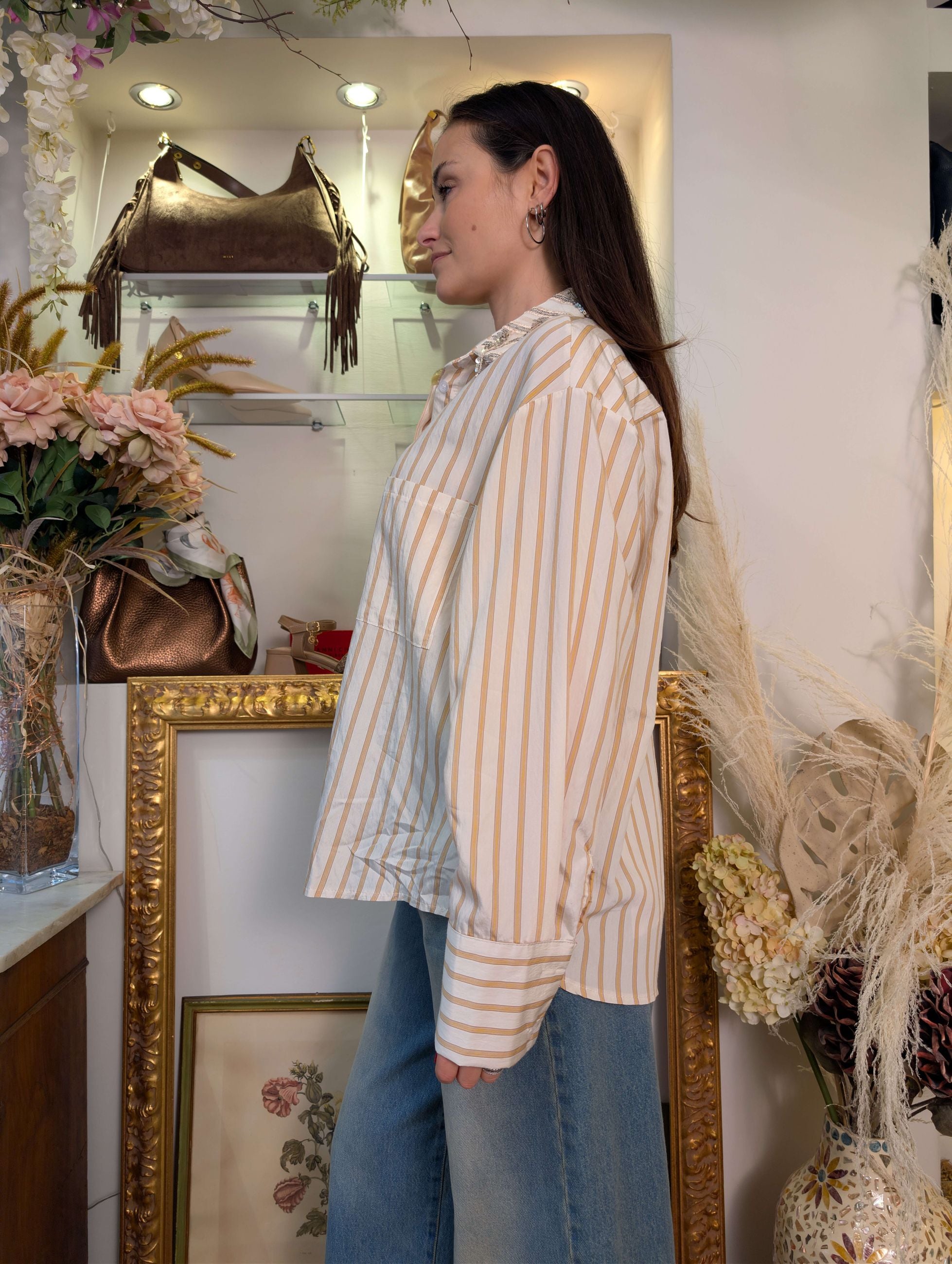 Camicia righe con dettaglio al collo in paillettes - HAVE ONE