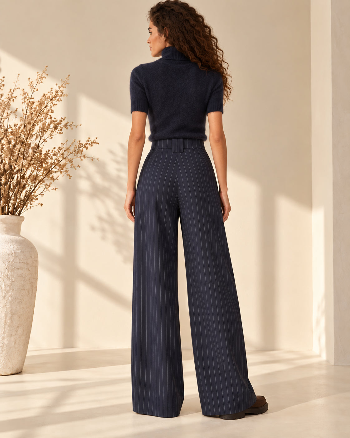 Pantalone Gessato Wide Leg con Pinces - SHE_FLORENCE_LAB