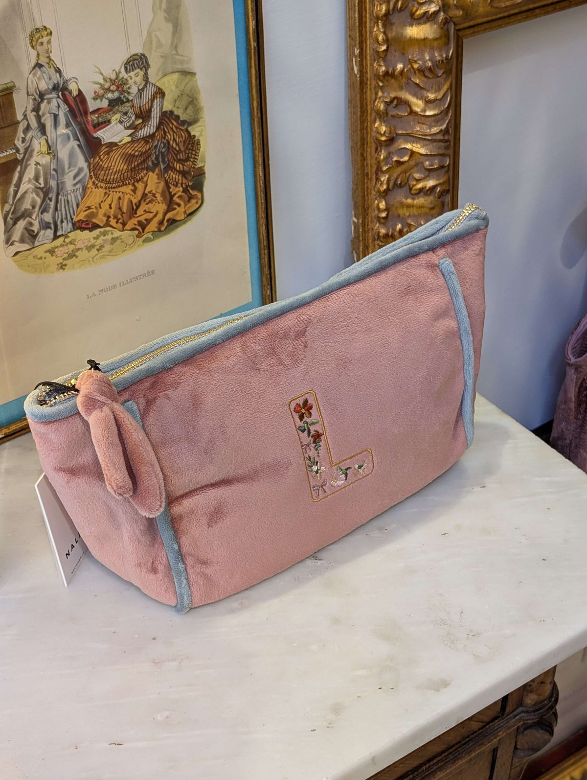 POUCH EMBROIDERY LETTERA L ROSA/GRIGIO - NALI'