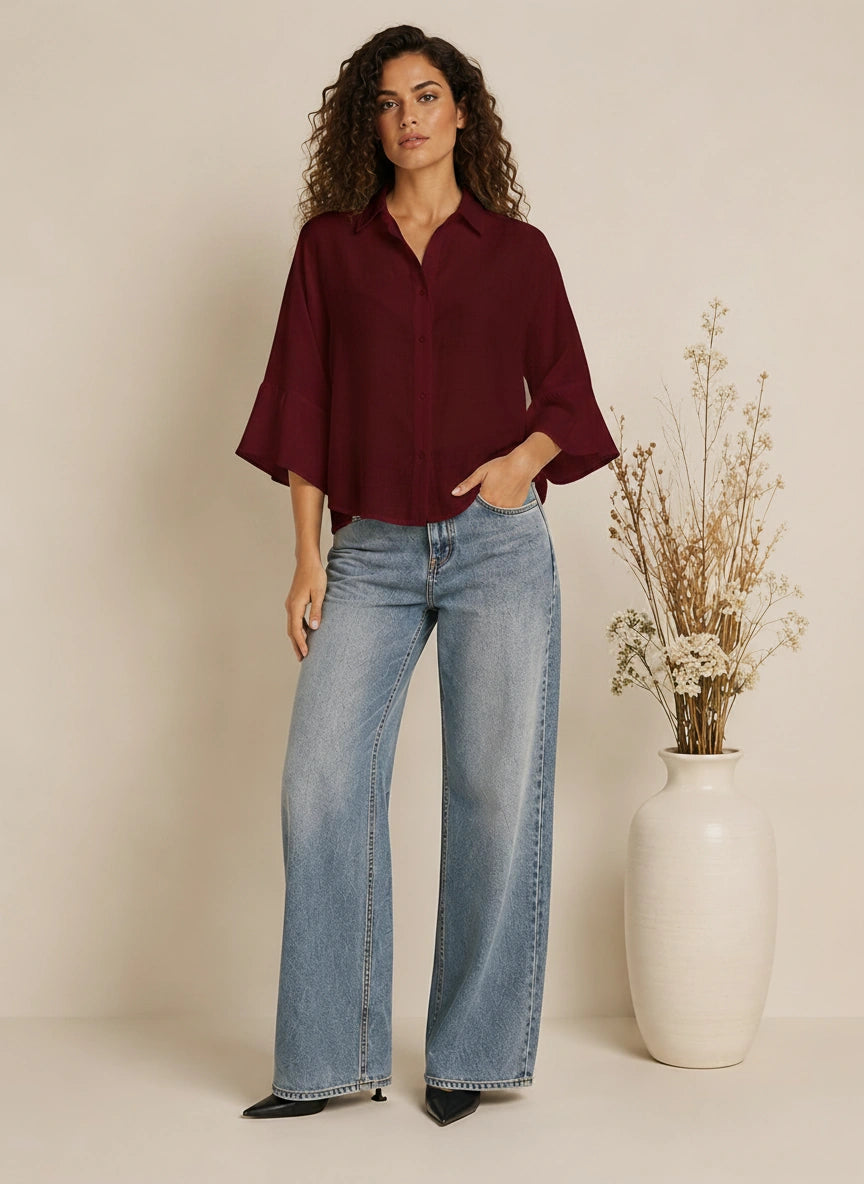Camicia over semitrasparente con maniche a volant - SHE_FLORENCE_LAB