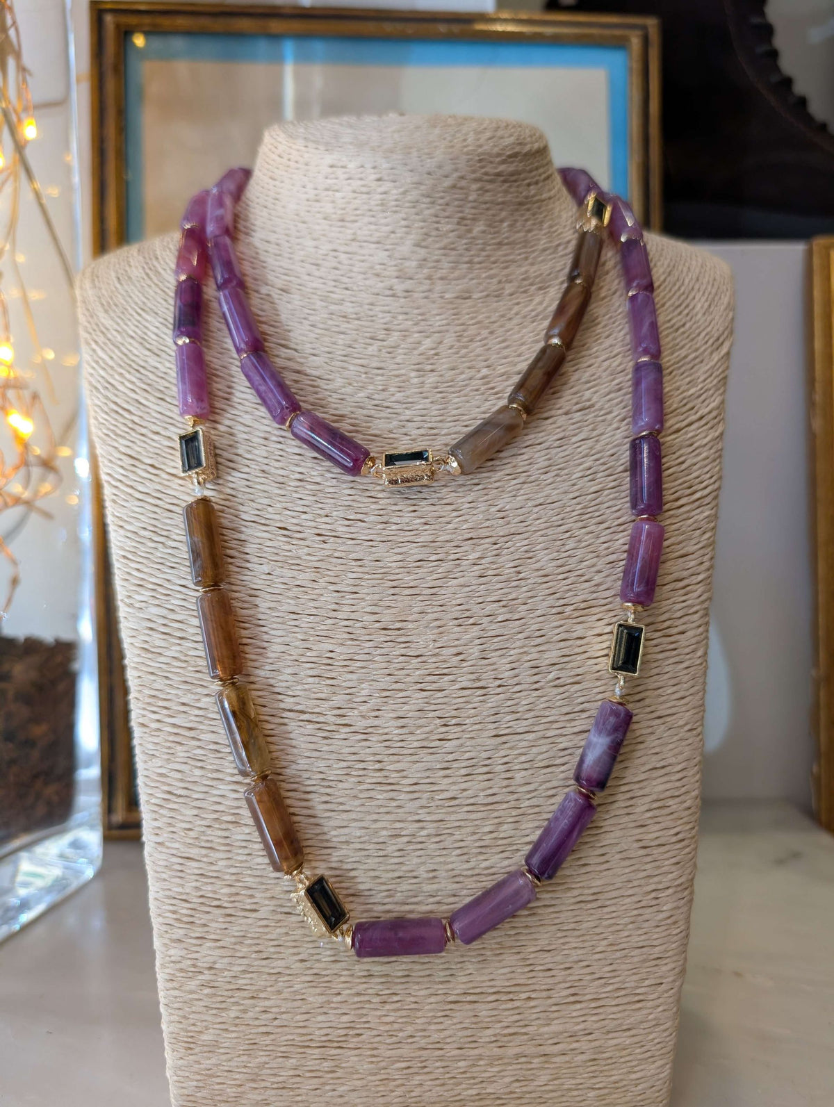 COLLANA JIL LUNGA  PIETRE BAGUETTE FUCSIA - NALI'