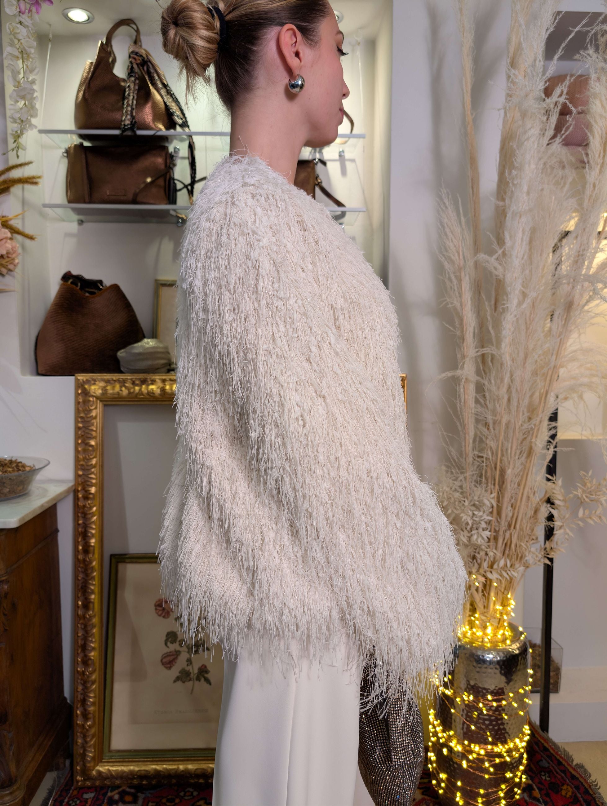 Giacca bianca con micropiume e tocchi di lurex - HAVE ONE