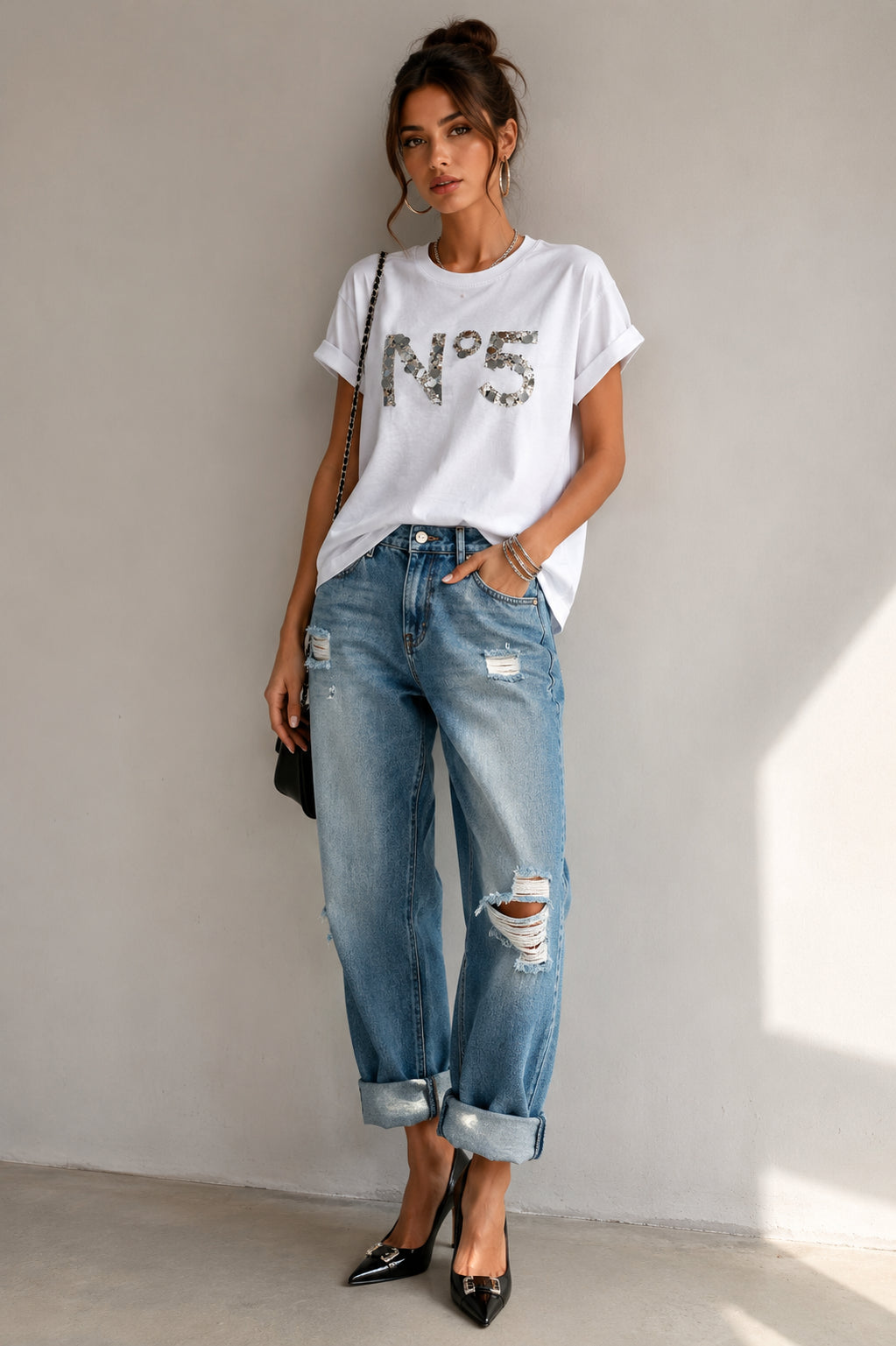 T-shirt N° 5 in paillettes - TENSIONE IN