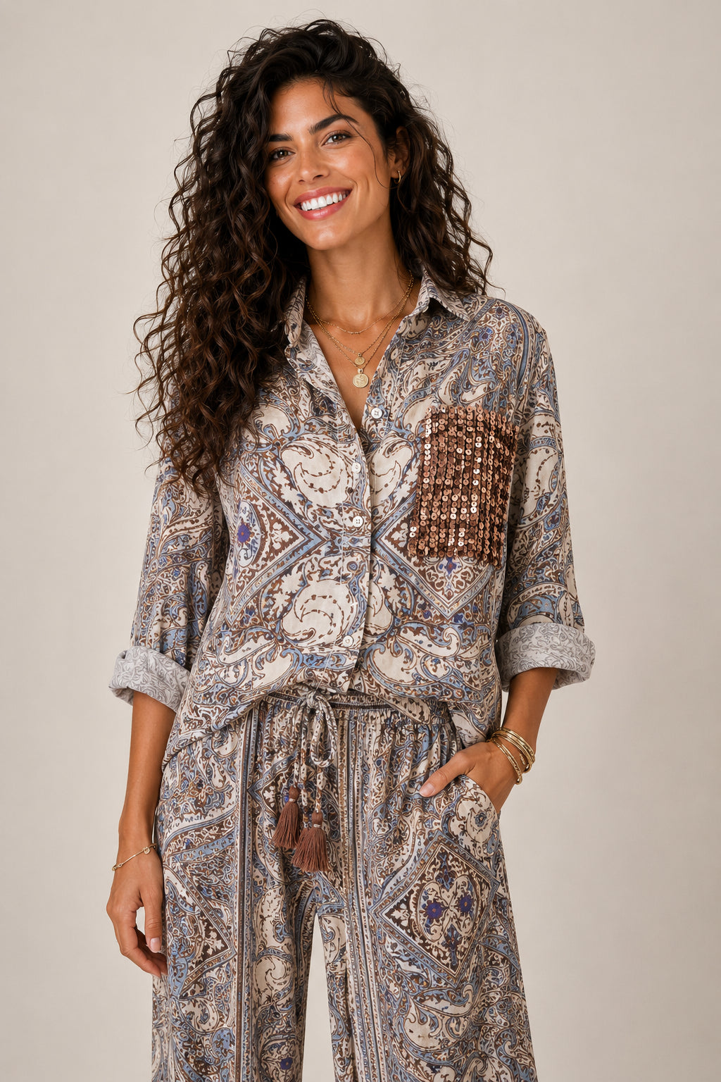Camicia fantasia tasca paillettes - TENSIONE IN