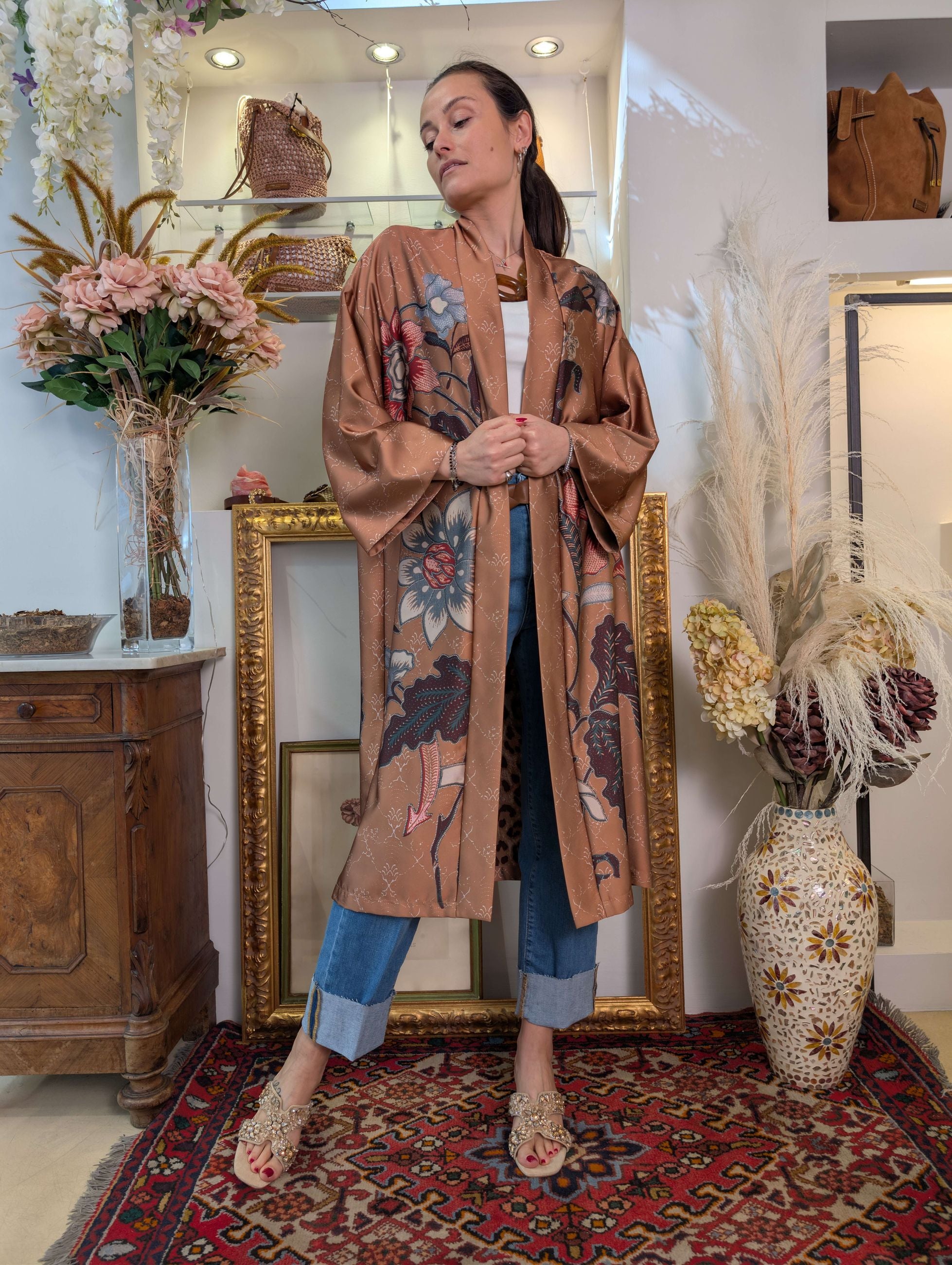 Spolverino in raso floreale con interno maculato - DIXIE