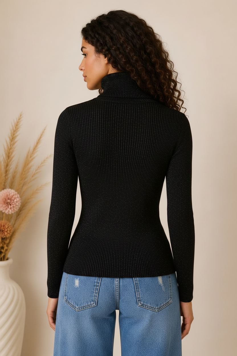 Maglia collo alto basica in costina con lurex - LE SARTE DEL SOLE
