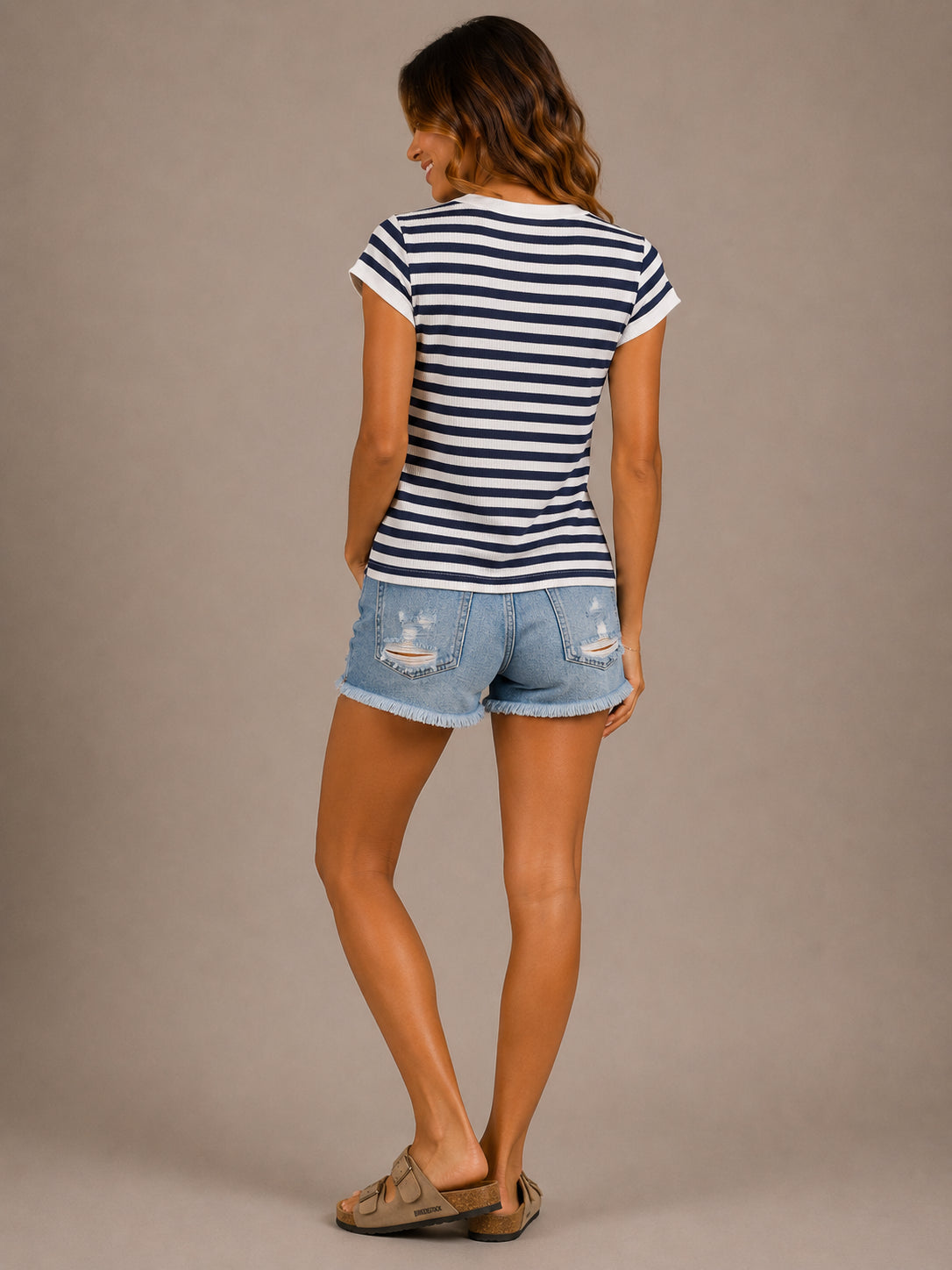 T-shirt rigata in costina - TENSIONE IN