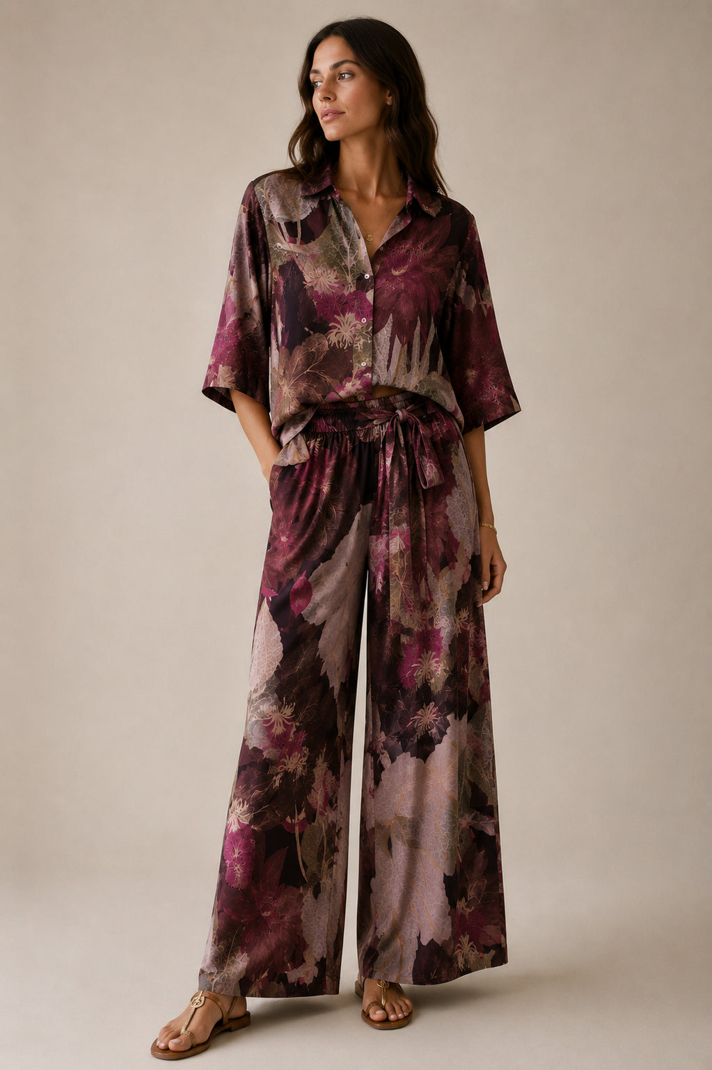 Panta palazzo in raso fantasia jungle - MARKUP DONNA