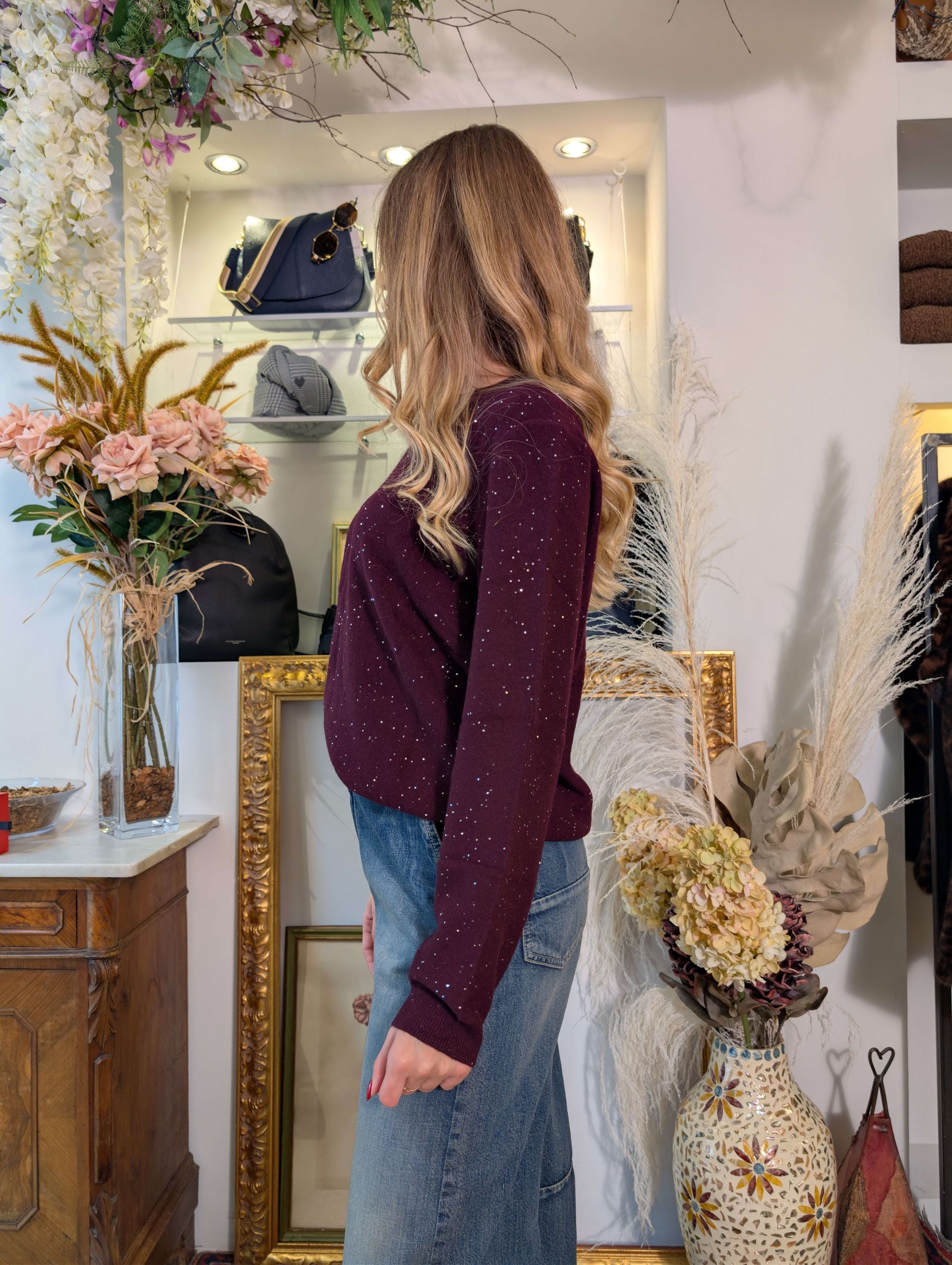 Maglioncino girocollo in cashmere con micropaillettes - SHE_FLORENCE_LAB