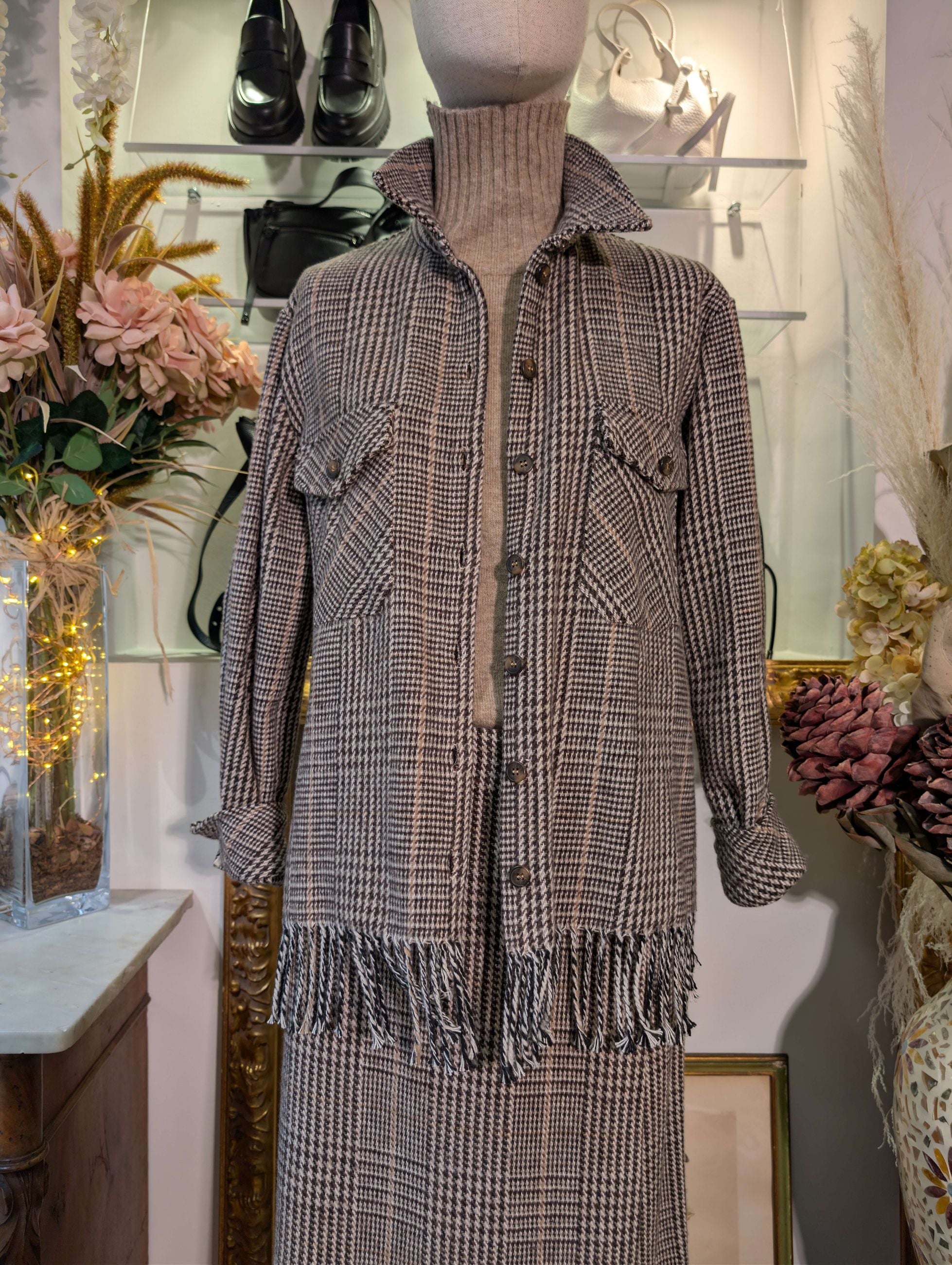 Giacca pied de poule con frange - TENSIONE IN