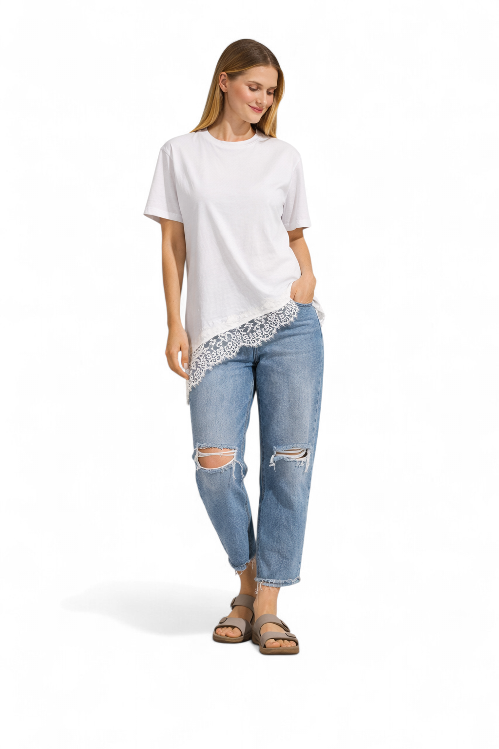 T-shirt con pizzo al fondo - SHE_FLORENCE_LAB
