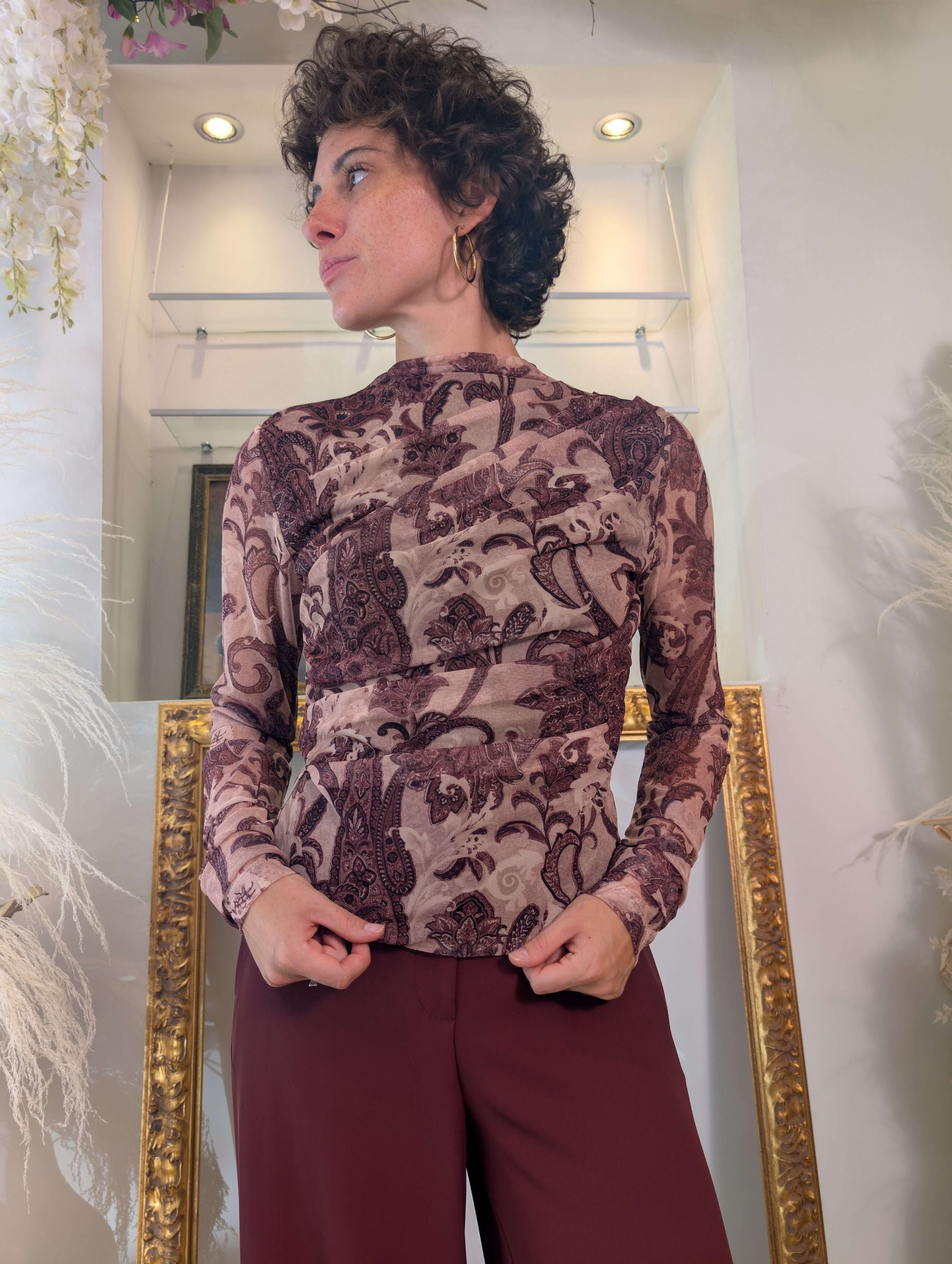 Blusa in tulle con drappeggi laterali e collo cratere - HAVE ONE