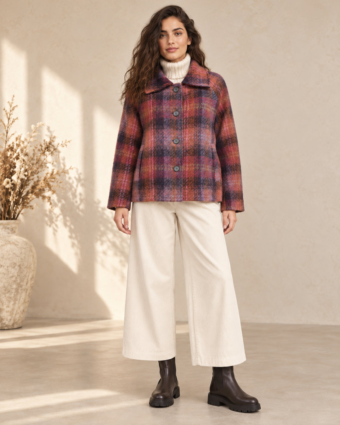 Cropped Coat Check Multicolor in misto lana - SHE_FLORENCE_LAB