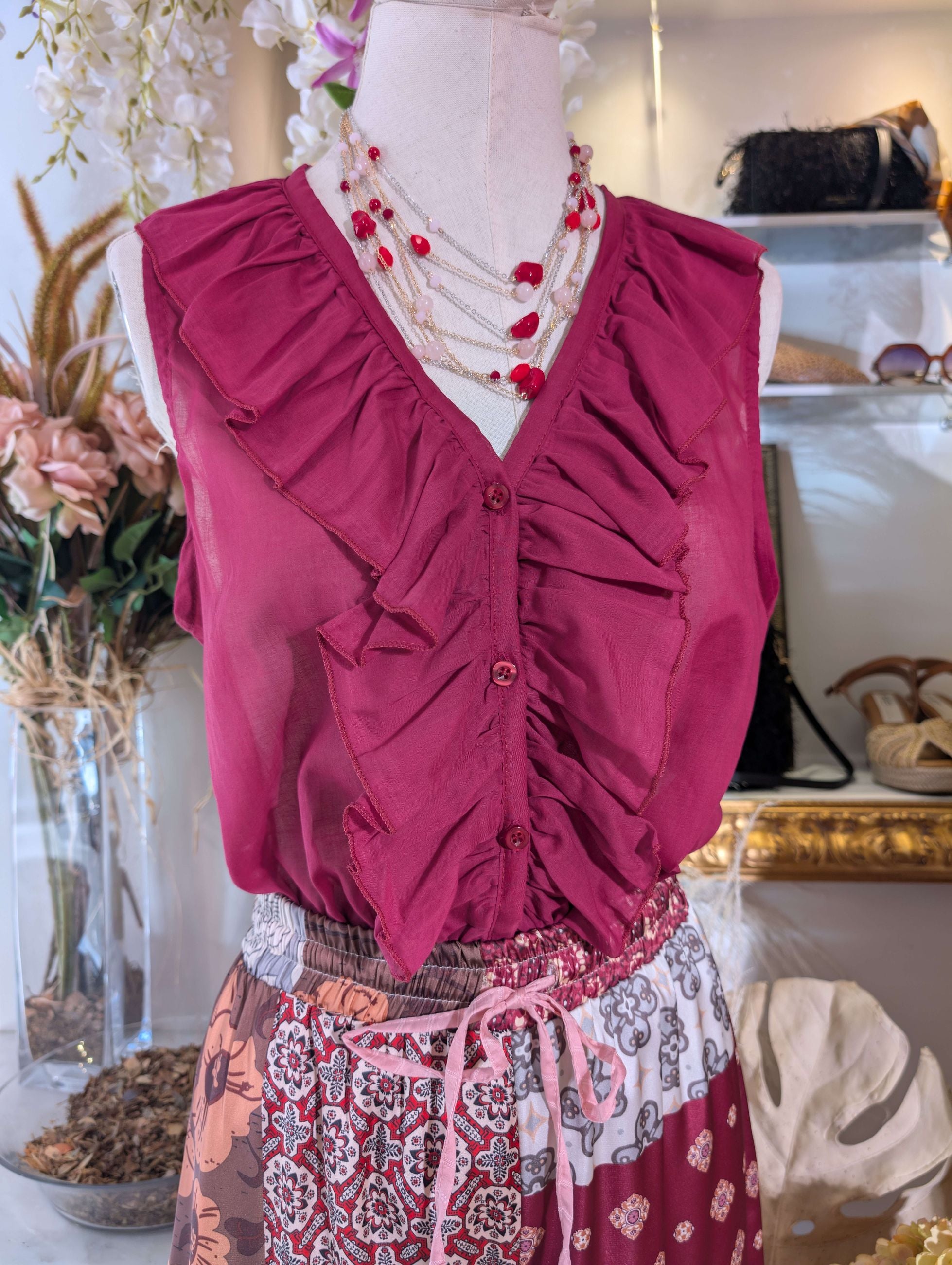 "Top smanicato con rouche in voile di cotone" - SHE_FLORENCE_LAB