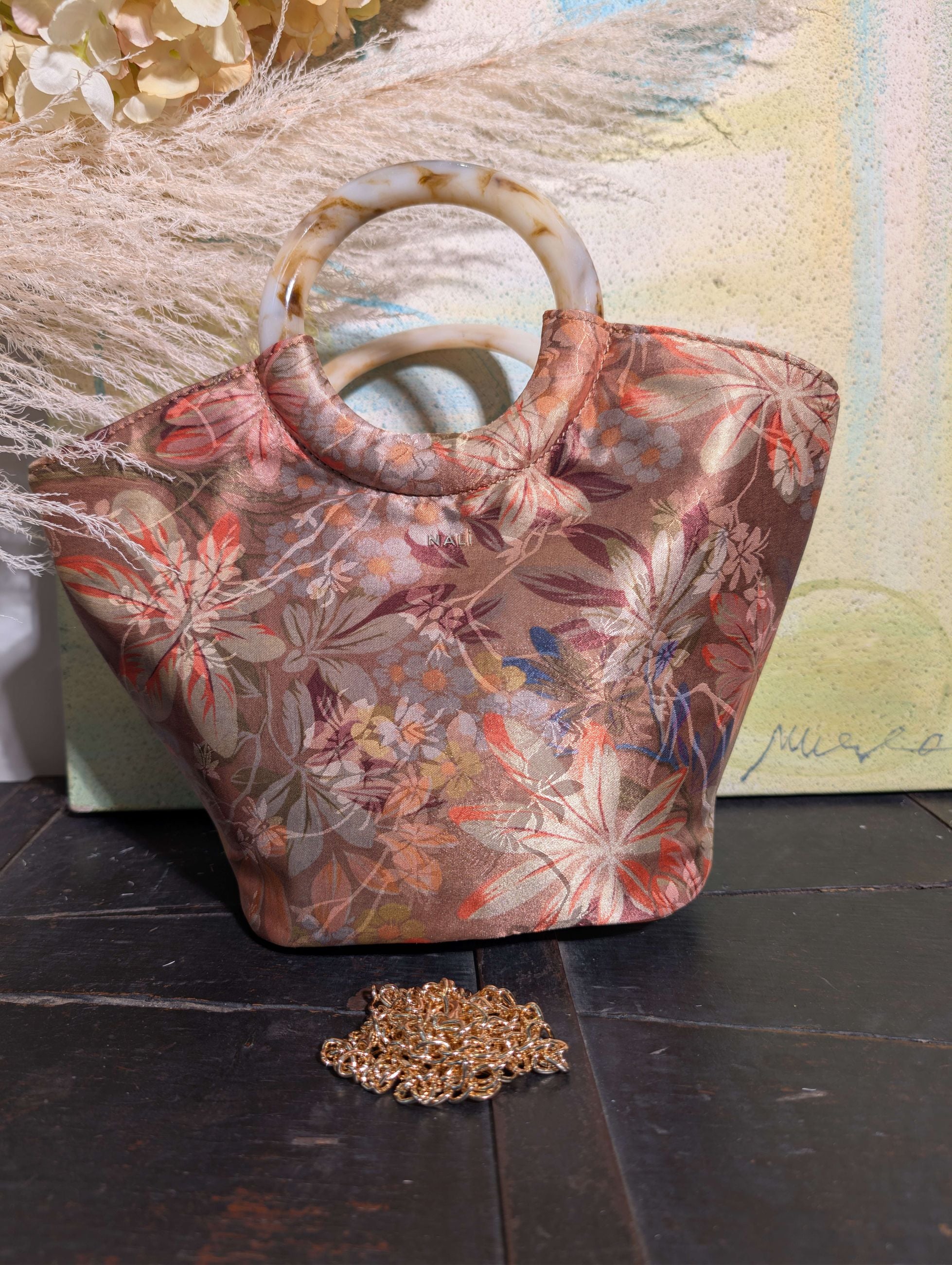 BORSA MADRID IN RASO MANICO RESINA MARRONE - NALI'