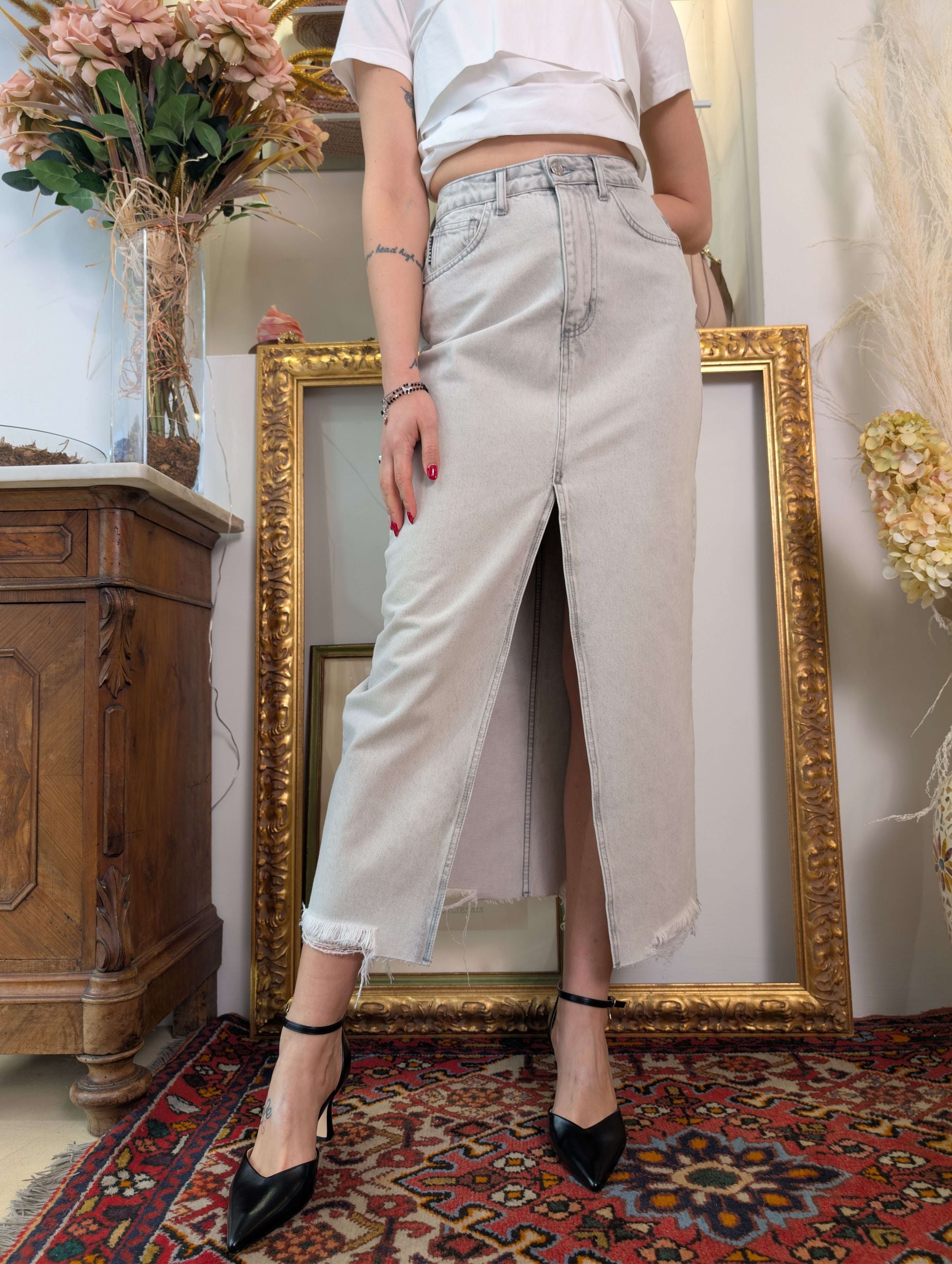 GONNA LONGUETTE CON SPACCO FONDO TAGLIO VIVO MOD.GINZA 1 - HAVE ONE