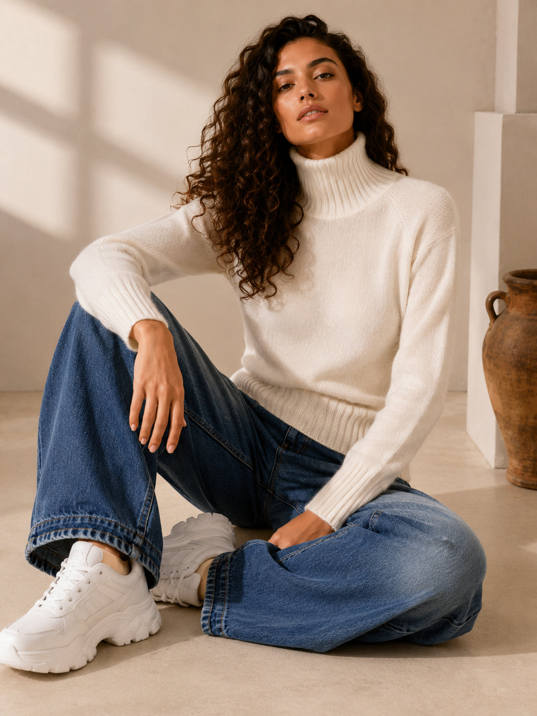 Maglia collo alto seamless in cachemire e lana - .SOLO TRE
