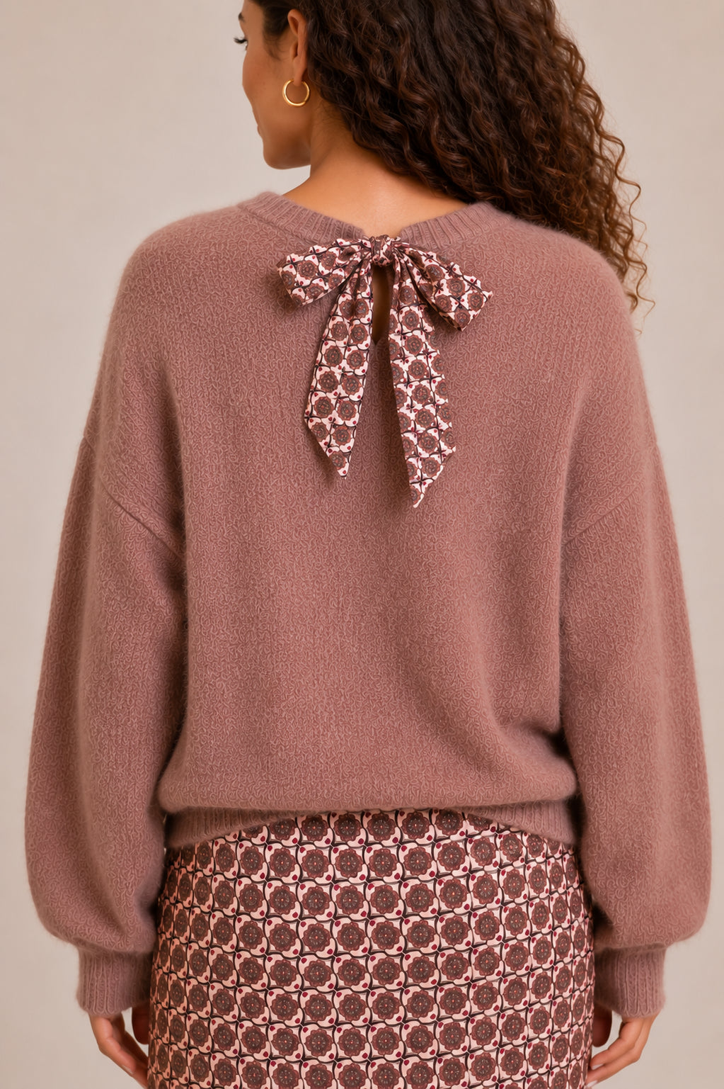 Maglia over con fiocco fantasia e tasca frontale - DIXIE