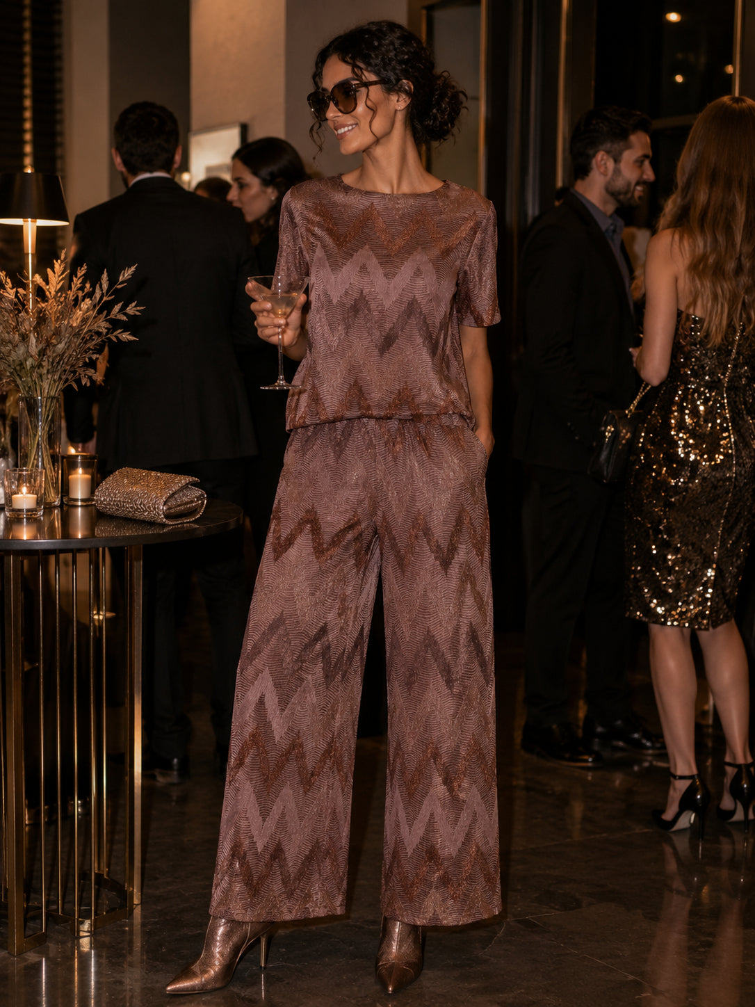 Pantalone palazzo in morbido jersey jacquard - VICOLO
