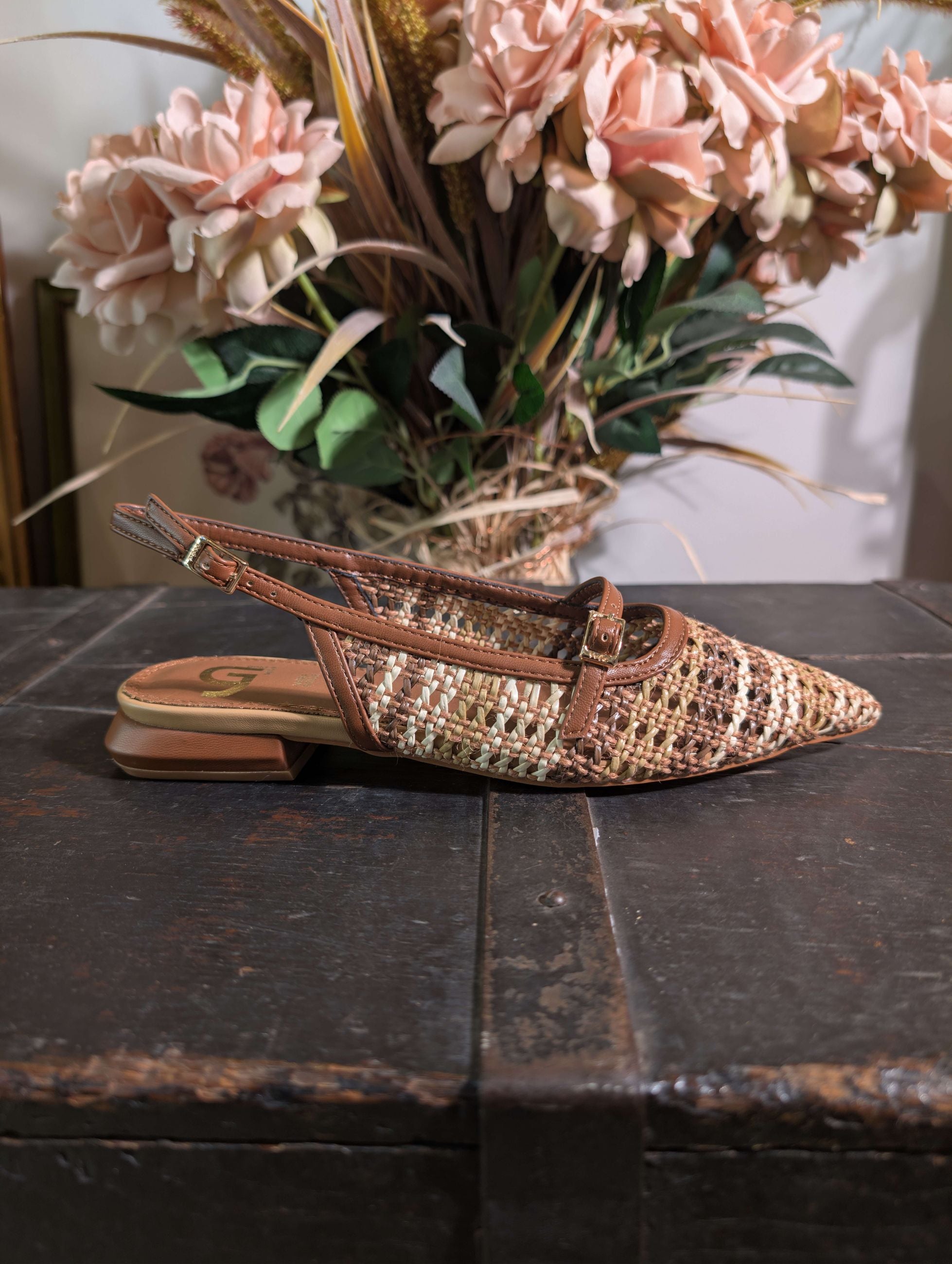 Ballerina slingback in pelle e rafia - GOLD & GOLD